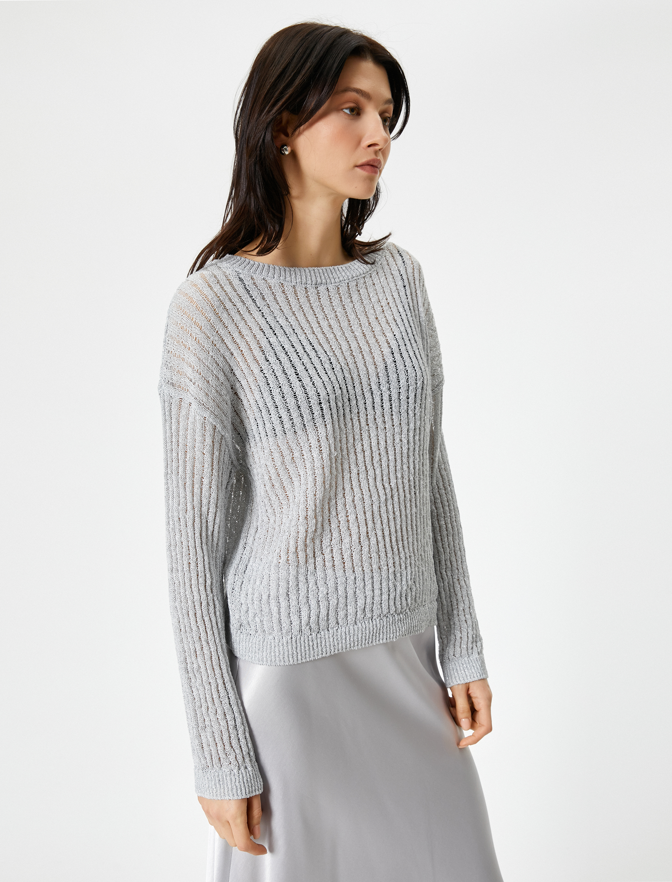   Ajurlu Kazak Bisiklet Yaka Metalik Simli