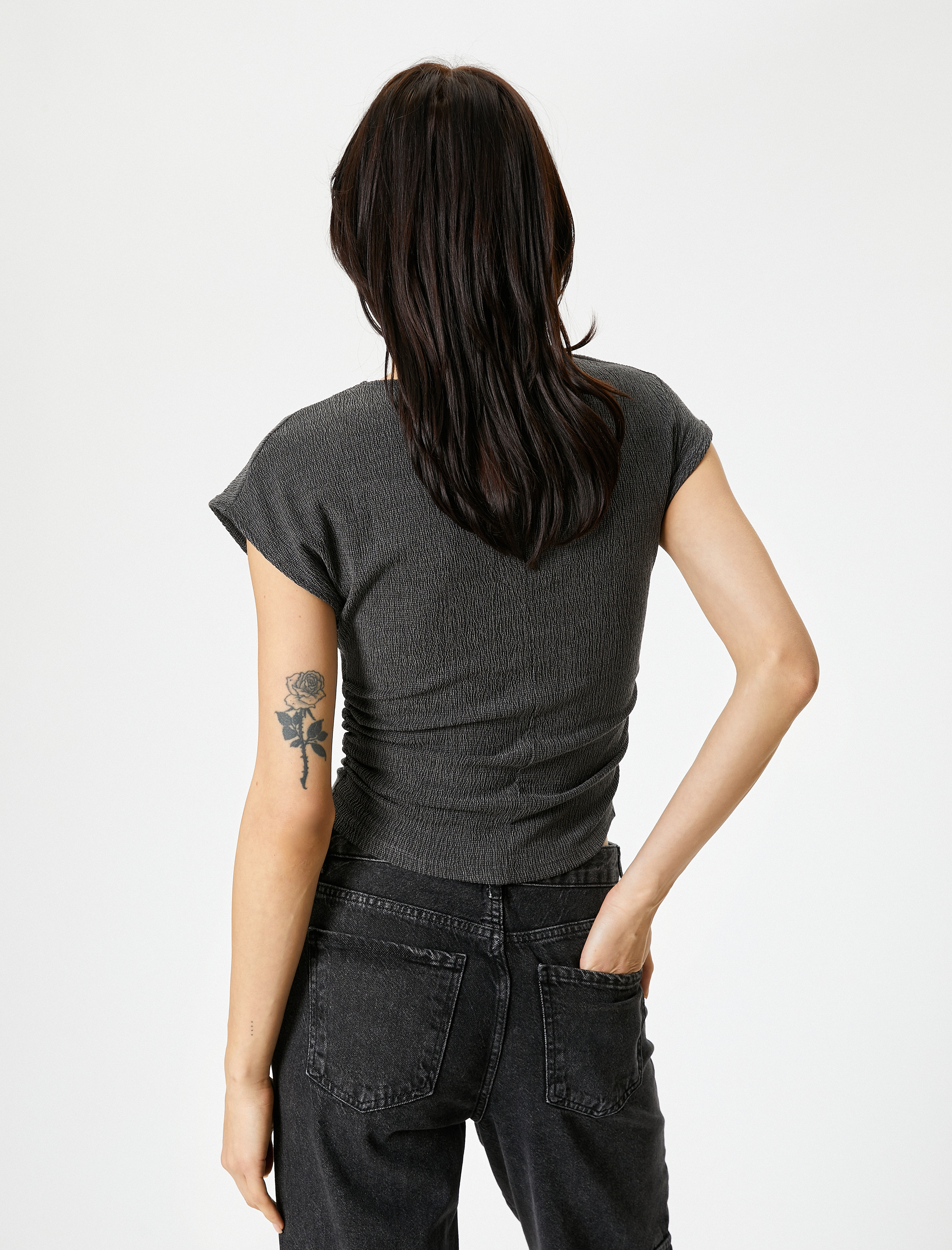   Bisiklet Yaka Tişört Drapeli Dokulu Bisiklet Yaka