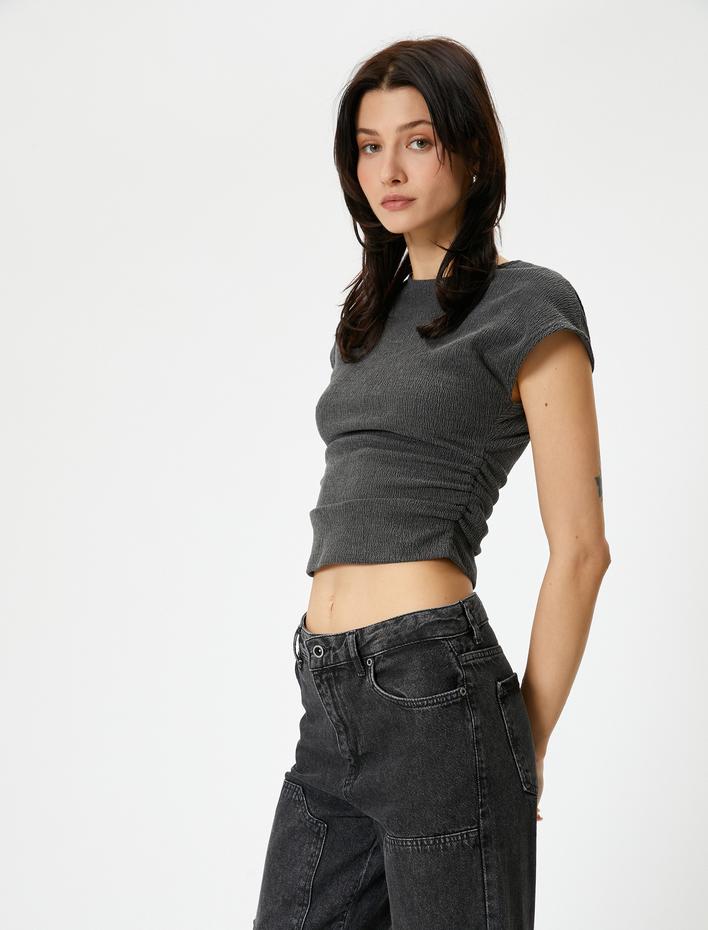  Bisiklet Yaka Tişört Drapeli Dokulu Bisiklet Yaka