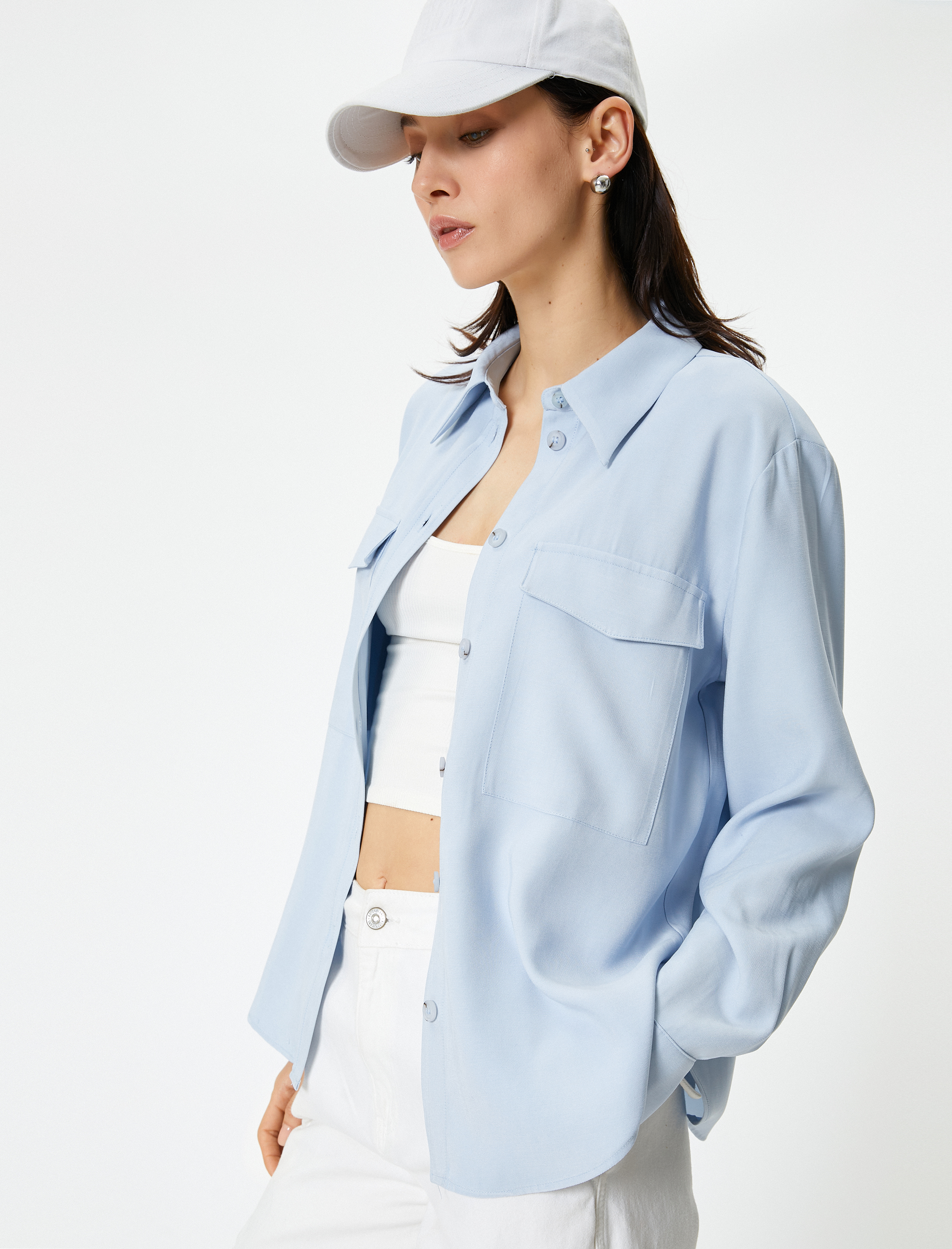   Gömlek Ceket Uzun Kollu Kapaklı Cepli Düğmeli