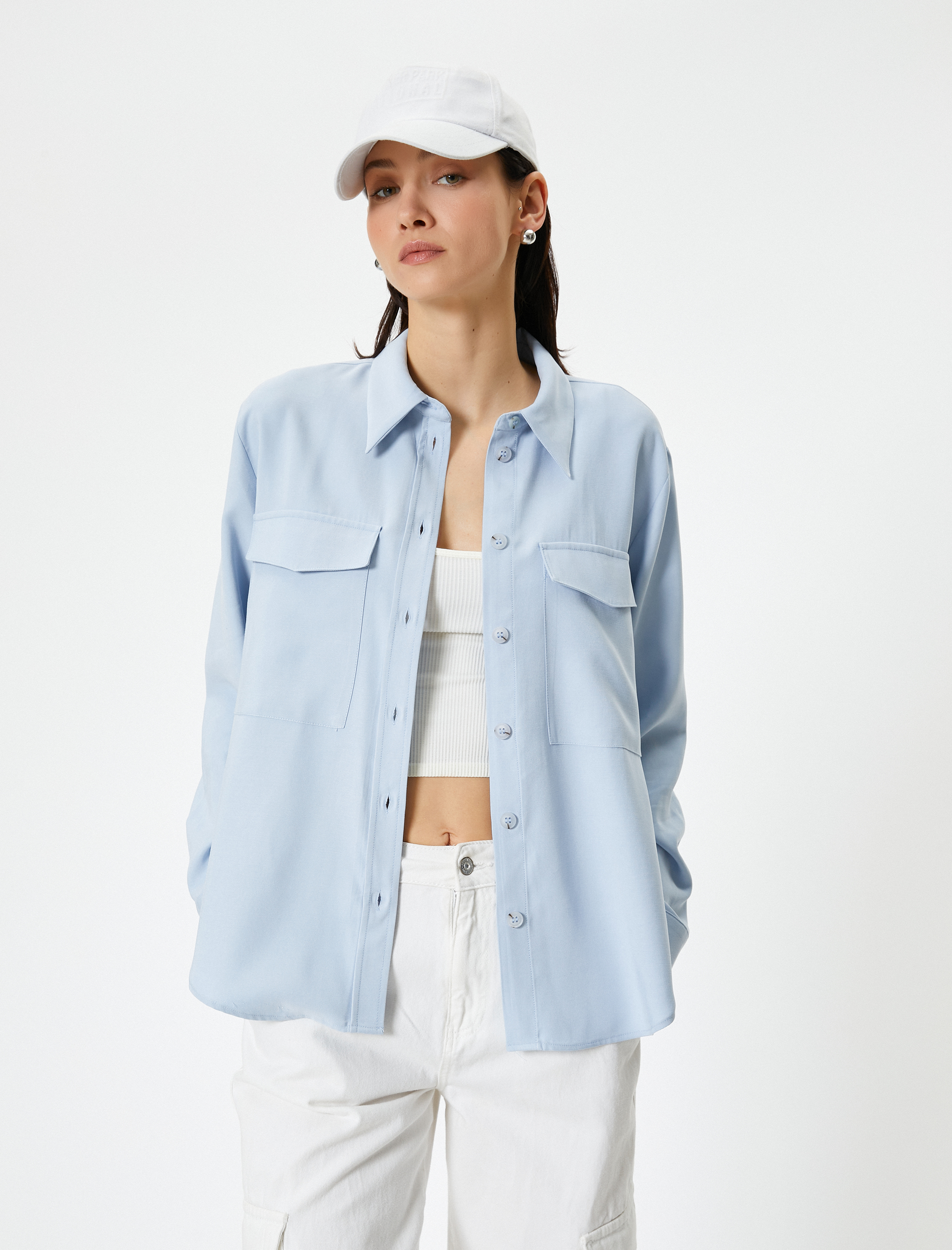   Gömlek Ceket Uzun Kollu Kapaklı Cepli Düğmeli