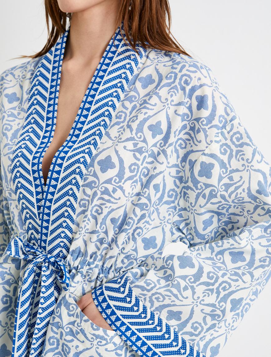   Kimono Bol Kalıp Desenli Pamuklu