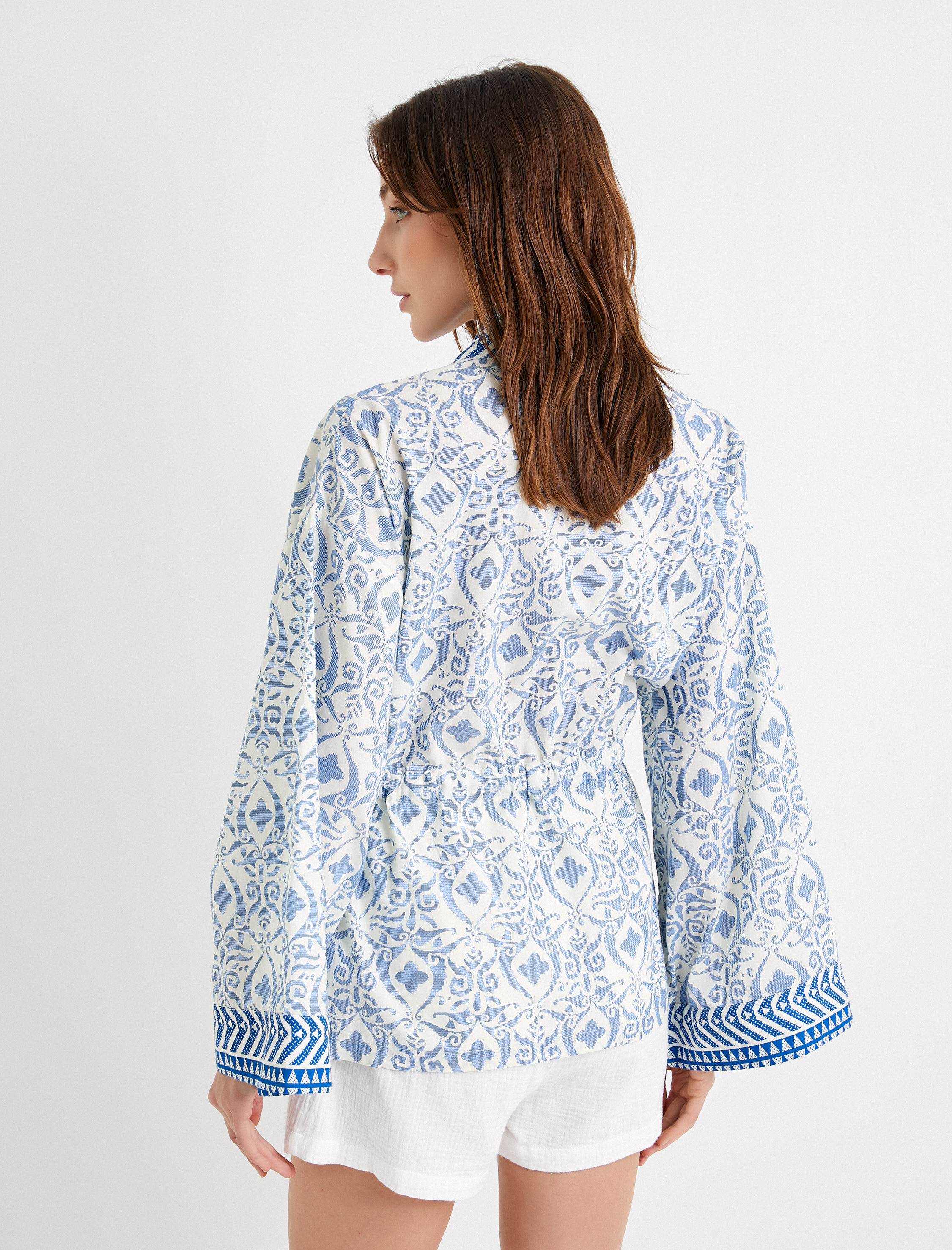   Kimono Bol Kalıp Desenli Pamuklu