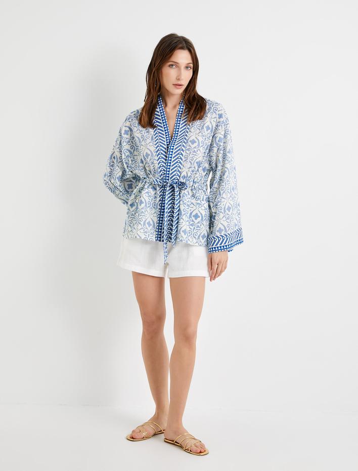  Kimono Bol Kalıp Desenli Pamuklu