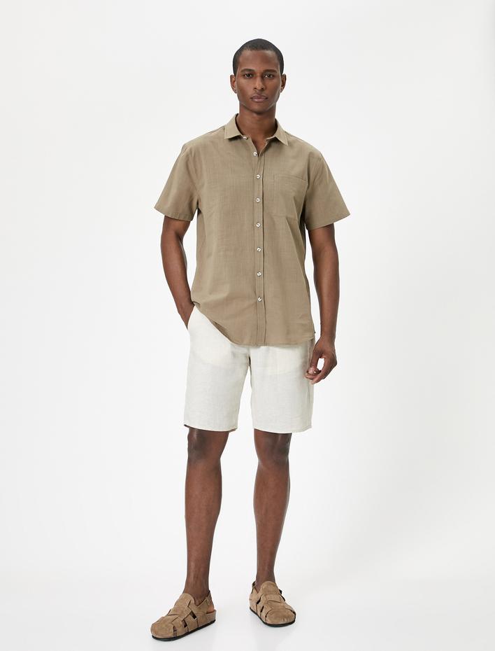  Kısa Kollu Gömlek Slim Fit Klasik Yaka Düğmeli Cep Detaylı