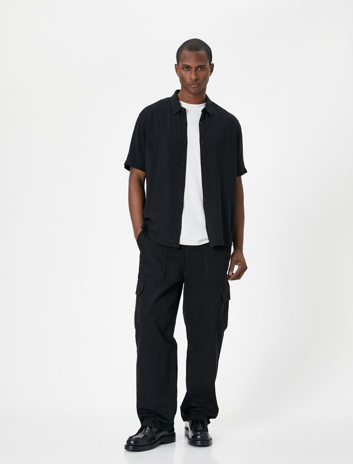  Yazlık Gömlek Kısa Kollu Klasik Yaka Düğmeli Viskon Kumaş Regular Fit