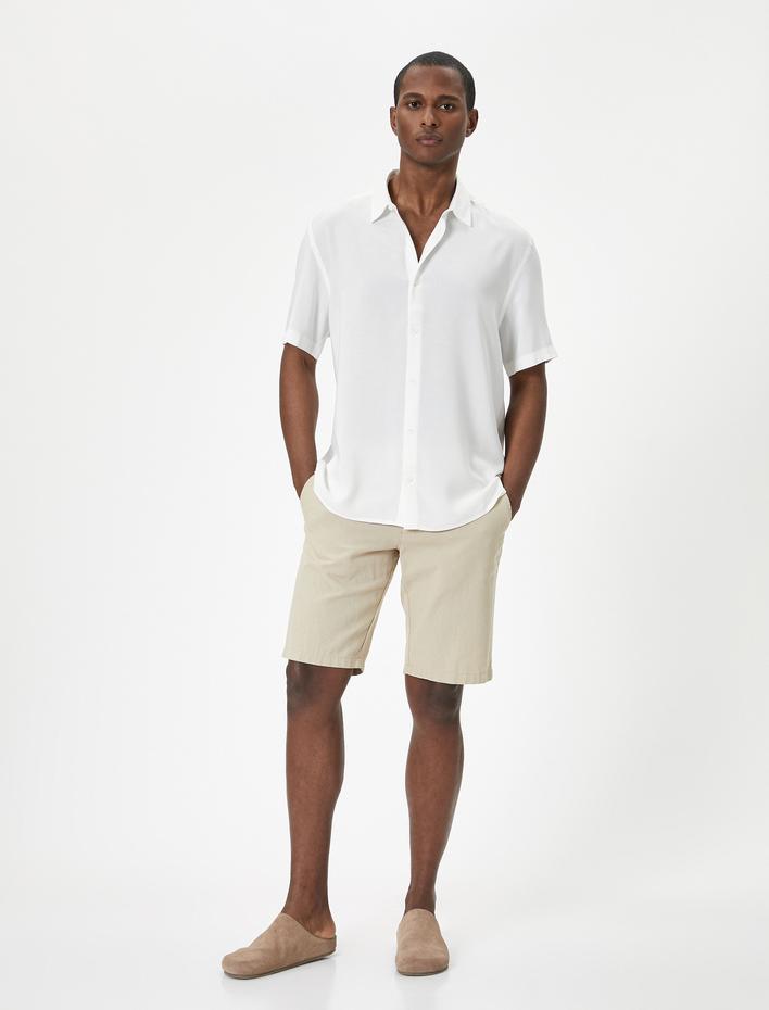 Yazlık Gömlek Kısa Kollu Klasik Yaka Düğmeli Viskon Kumaş Regular Fit