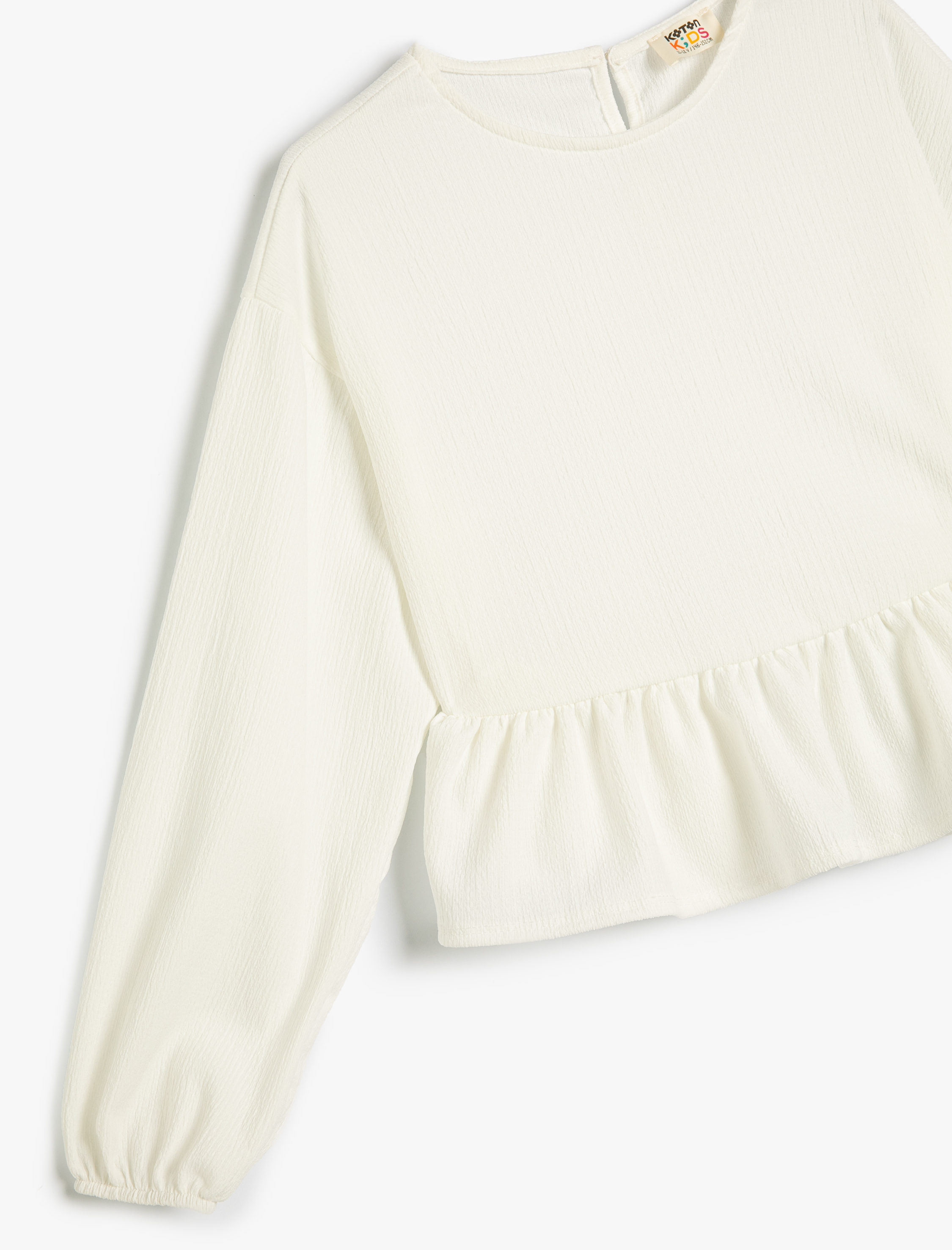  Kız Çocuk Bluz Uzun Kollu Fırfır Detaylı Manşetleri Lastikli Dokulu