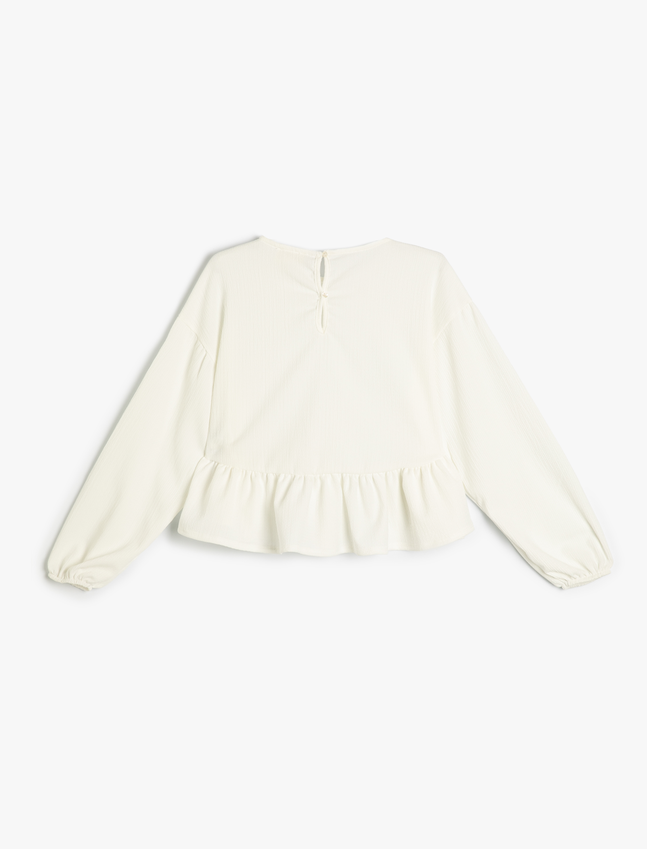  Kız Çocuk Bluz Uzun Kollu Fırfır Detaylı Manşetleri Lastikli Dokulu