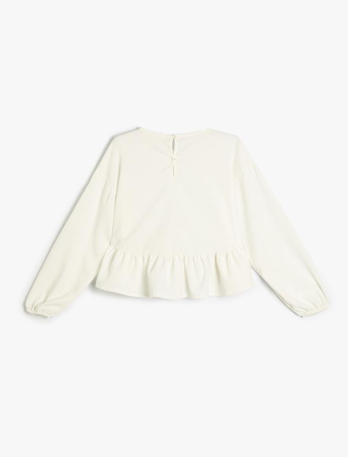 Kız Çocuk Bluz Uzun Kollu Fırfır Detaylı Manşetleri Lastikli Dokulu