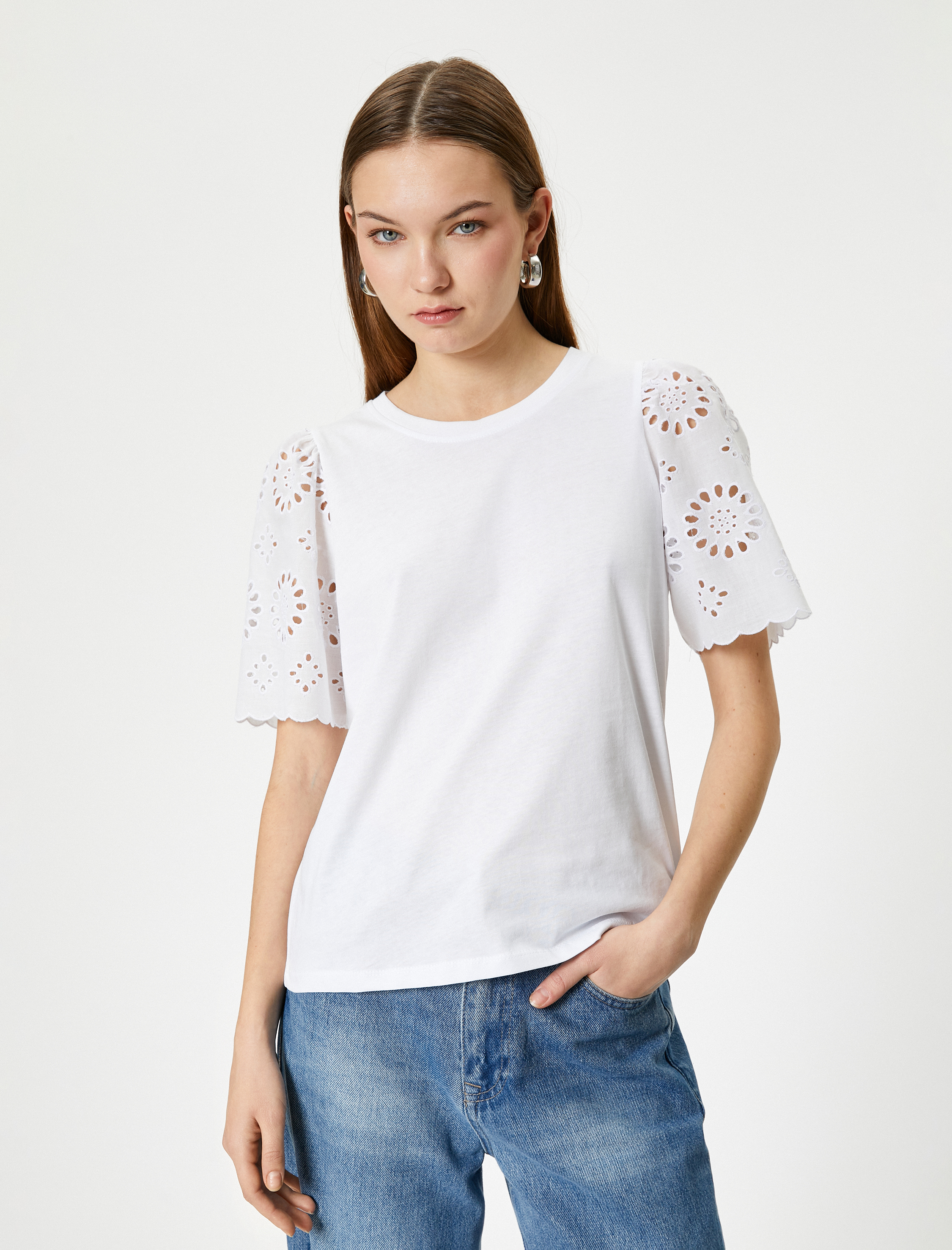 Kolları Fistolu Tişört Kısa Kollu Bisiklet Yaka