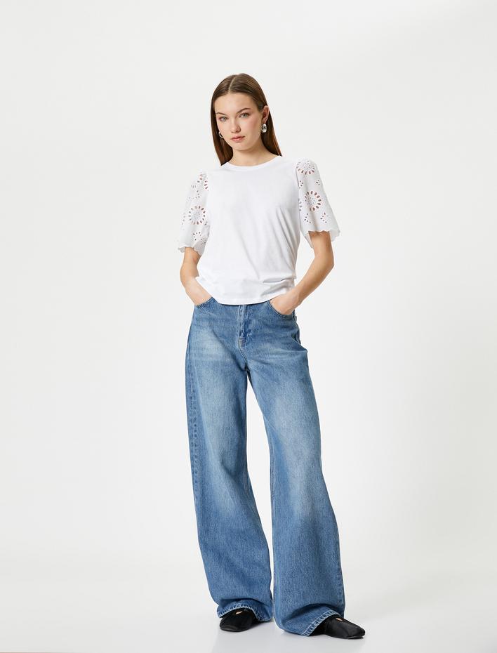  Kolları Fistolu Tişört Kısa Kollu Bisiklet Yaka