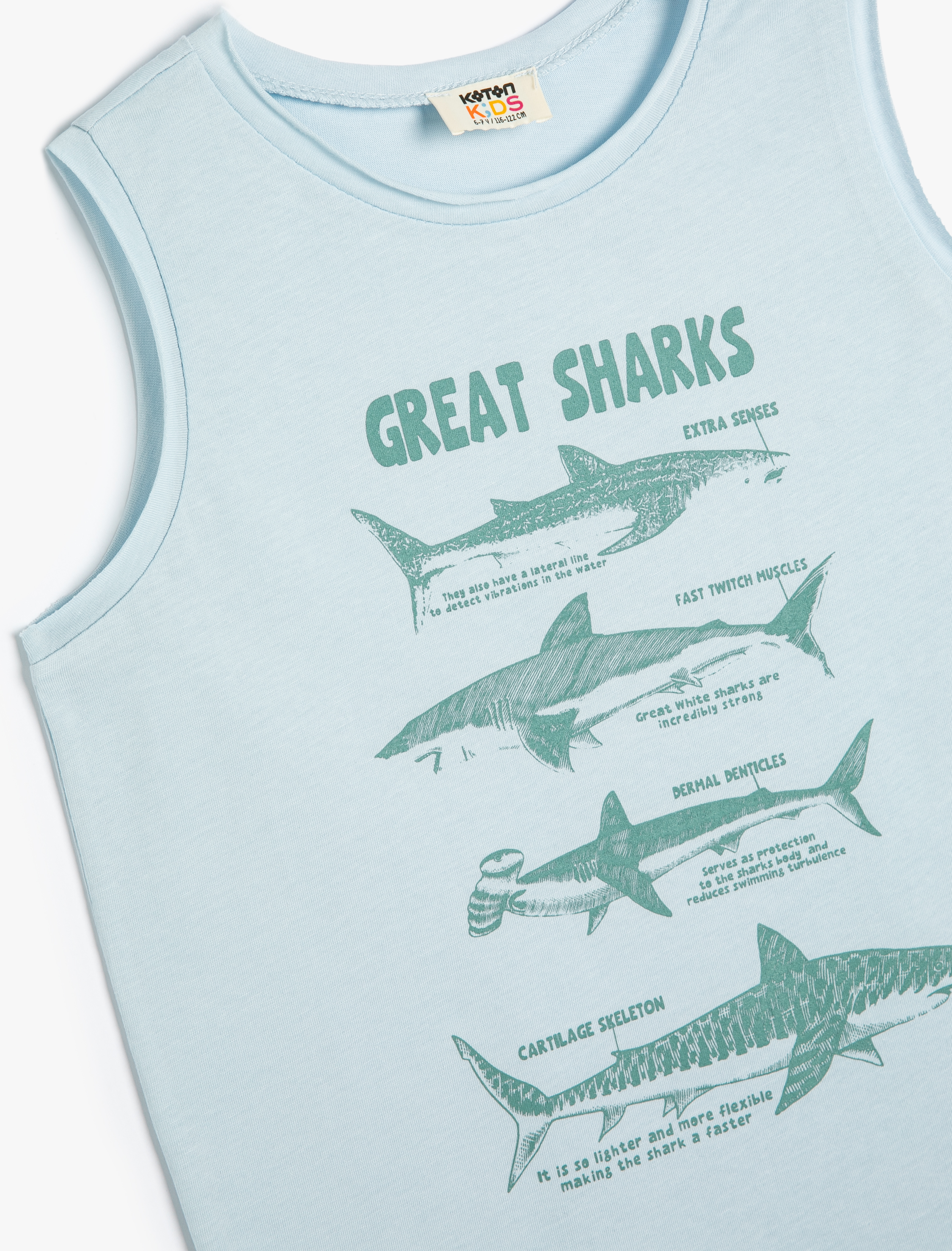  Erkek Çocuk Atlet Köpek Balığı Baskılı Kolsuz Pamuklu