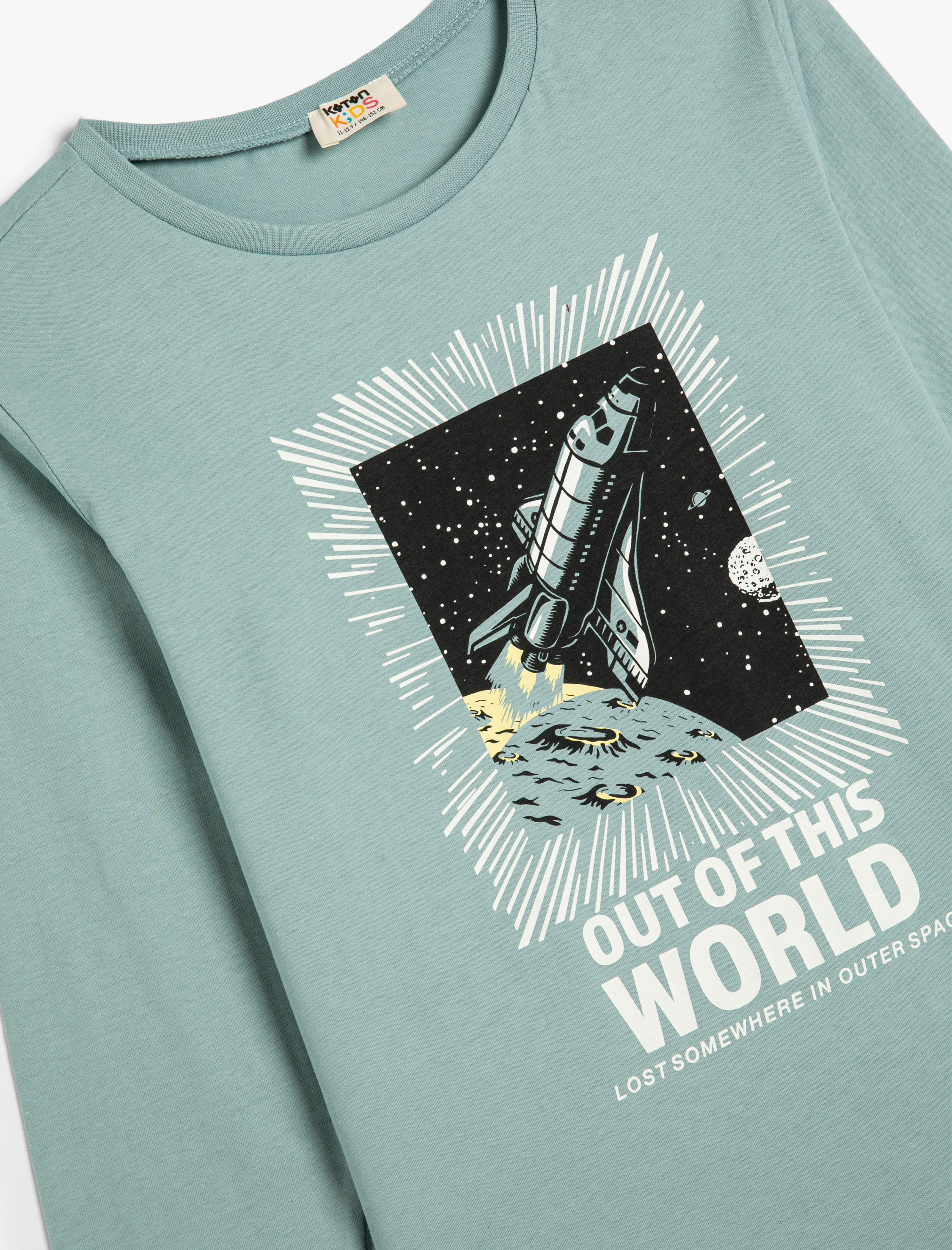  Erkek Çocuk Tişört Uzay Temalı Uzun Kollu Bisiklet Yaka