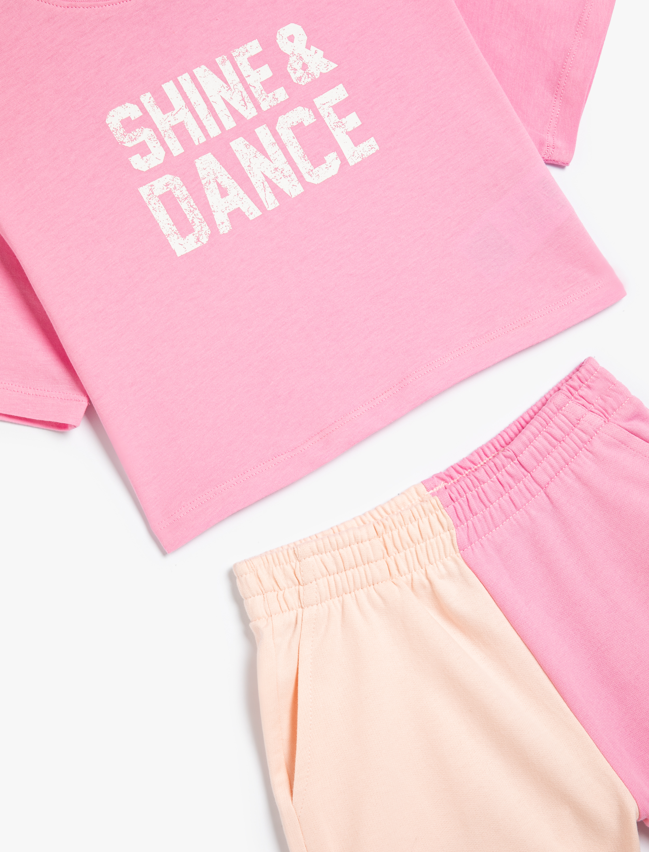 Kız Çocuk 2'li Tişört Şort Seti Baskı Detaylı