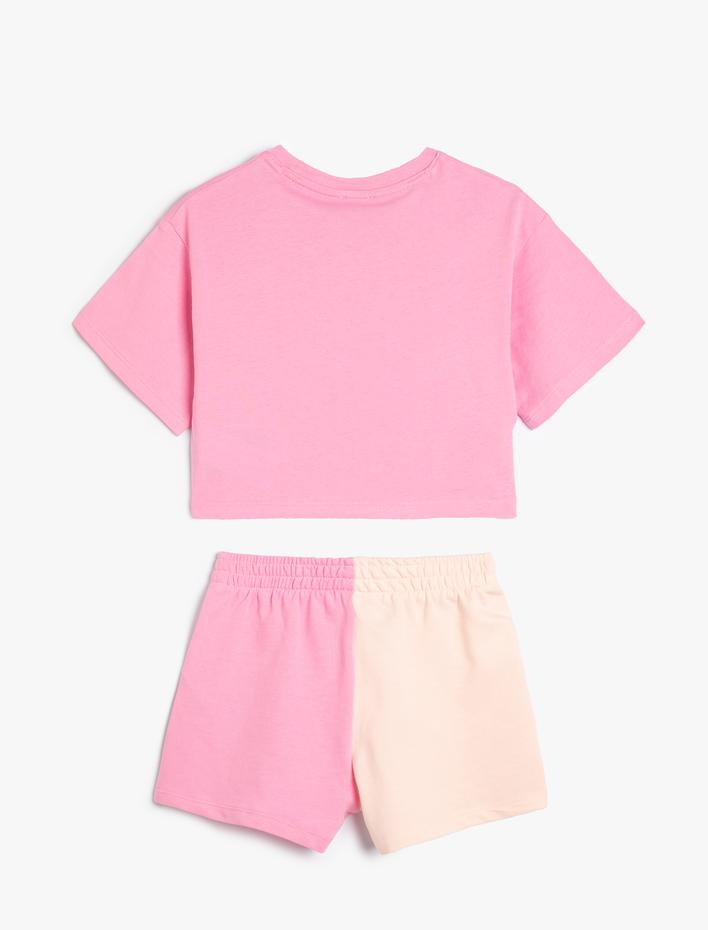Kız Çocuk 2'li Tişört Şort Seti Baskı Detaylı