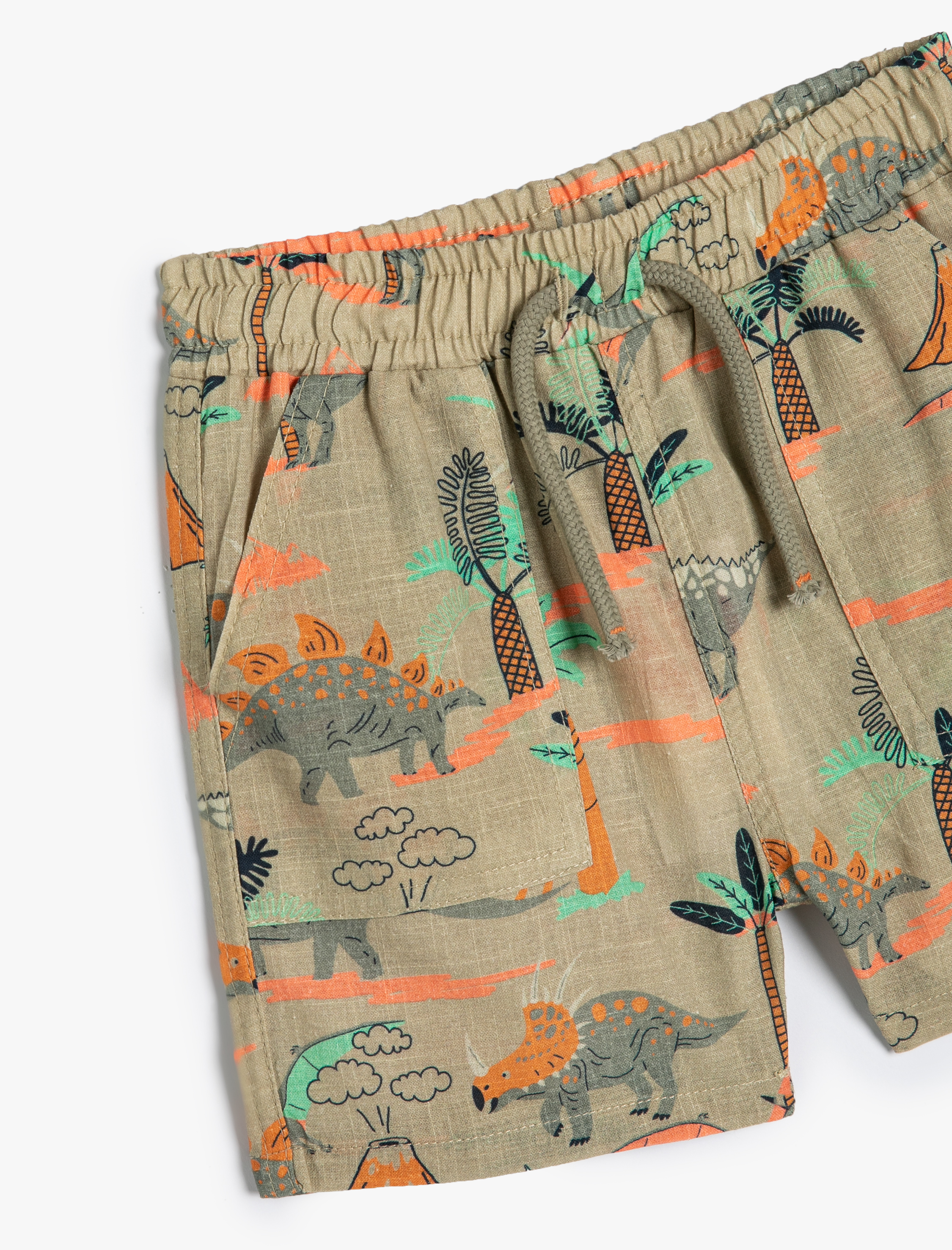  Erkek Bebek Şort Dinozor Baskılı Beli Lastikli Cepli