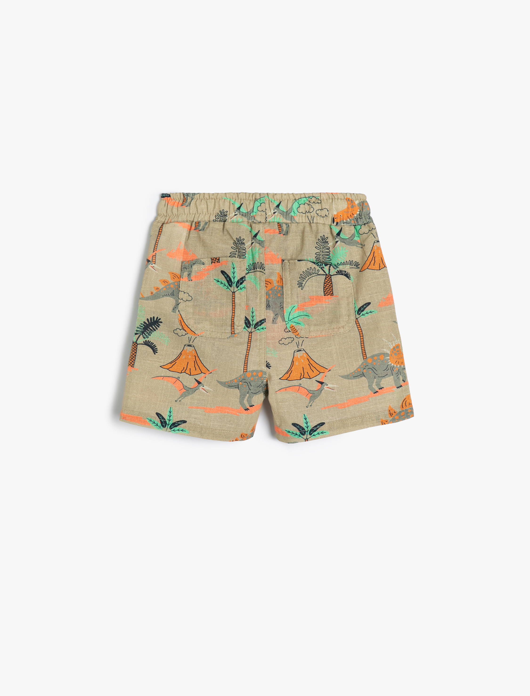  Erkek Bebek Şort Dinozor Baskılı Beli Lastikli Cepli