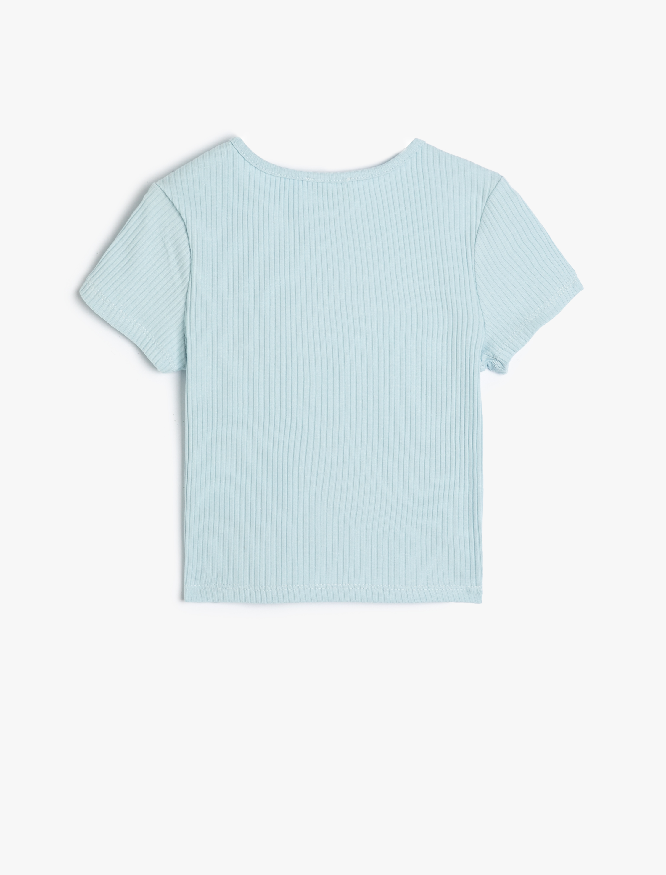  Kız Çocuk Tişört Kısa Kollu Ribanalı İşleme Detaylı Bisiklet Yaka