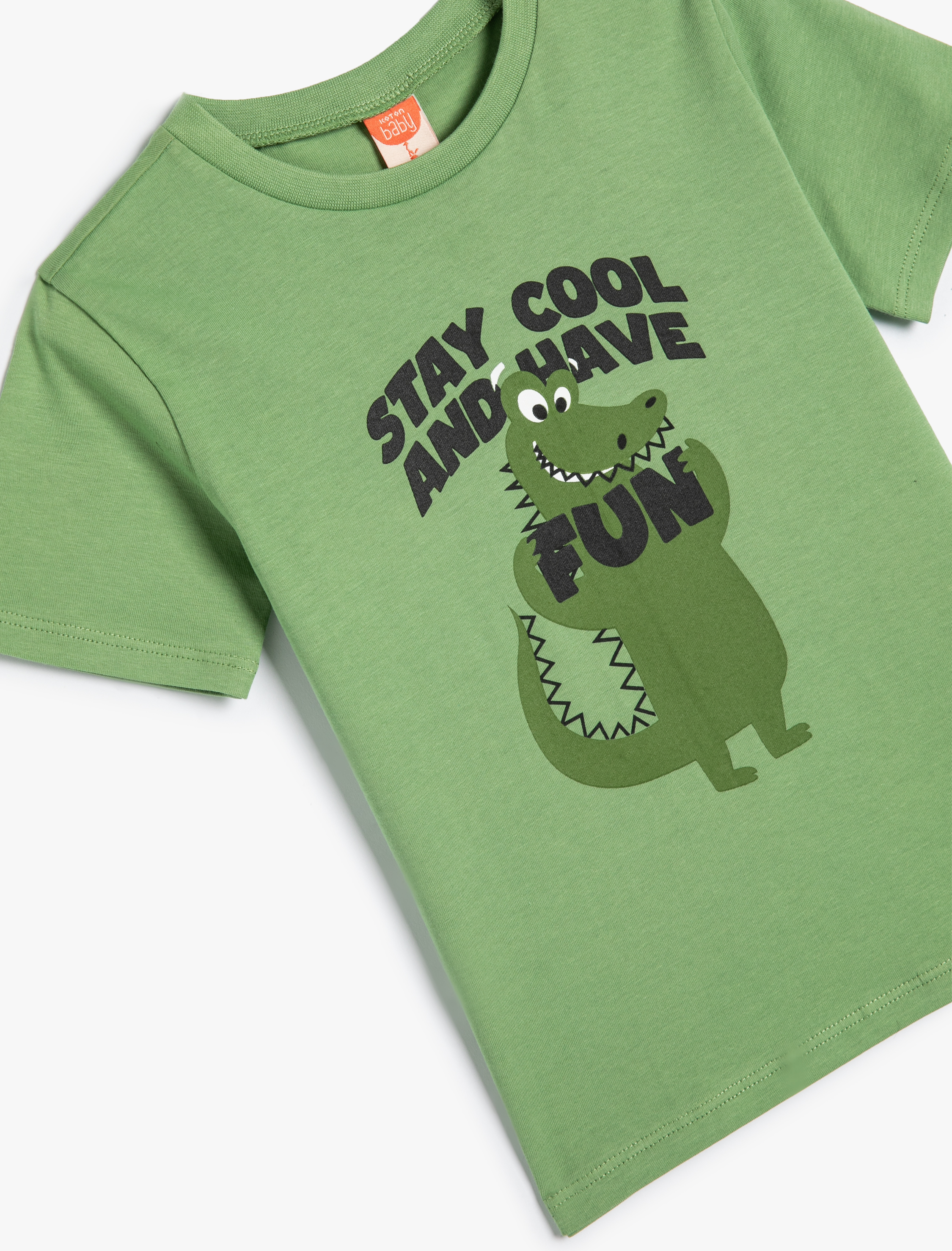  Erkek Bebek Tişört Kısa Kollu Bisiklet Yaka Dinozor Baskılı Pamuklu