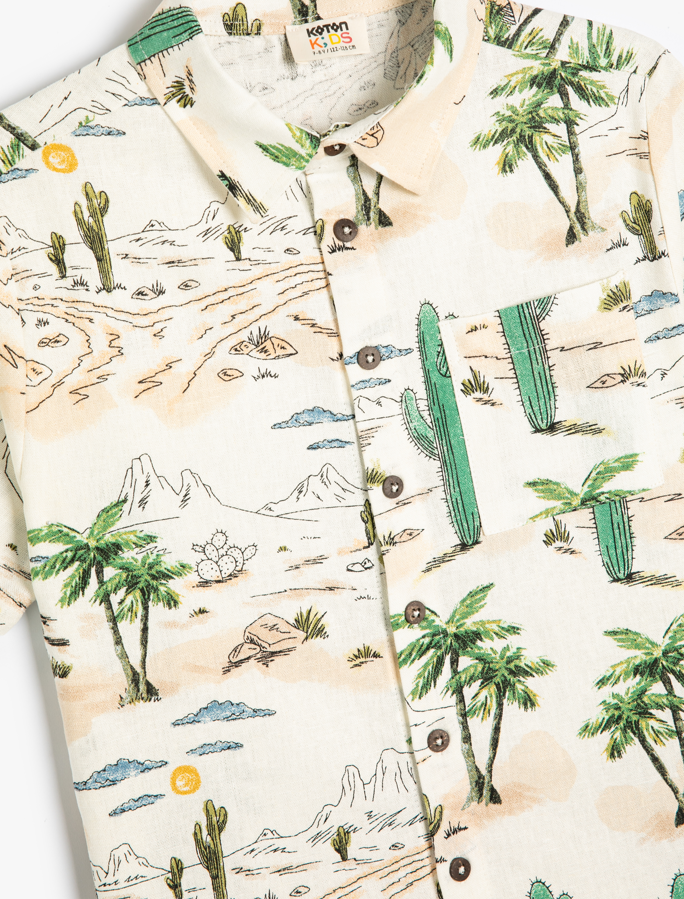  Erkek Çocuk Gömlek Kısa Kollu Yaz Temalı Baskılı Cep Detaylı