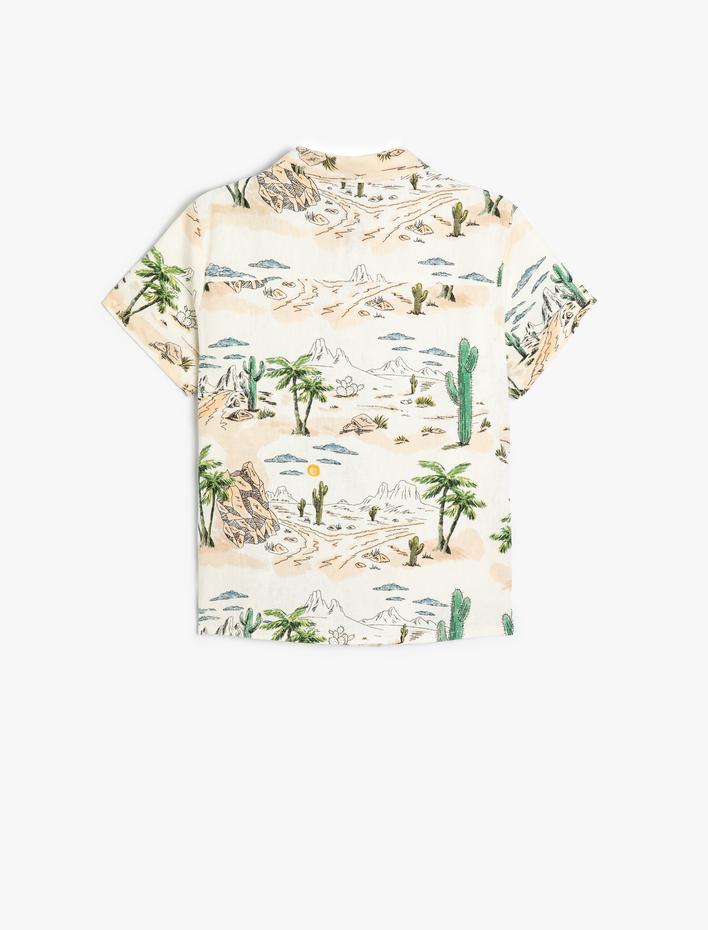 Erkek Çocuk Gömlek Kısa Kollu Yaz Temalı Baskılı Cep Detaylı