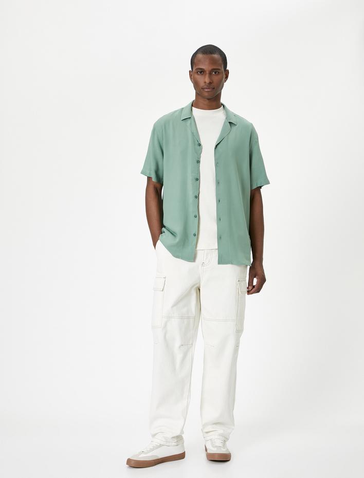  Yazlık Gömlek Kısa Kollu Devrik Yaka Düğmeli Viskon Kumaş Regular Fit