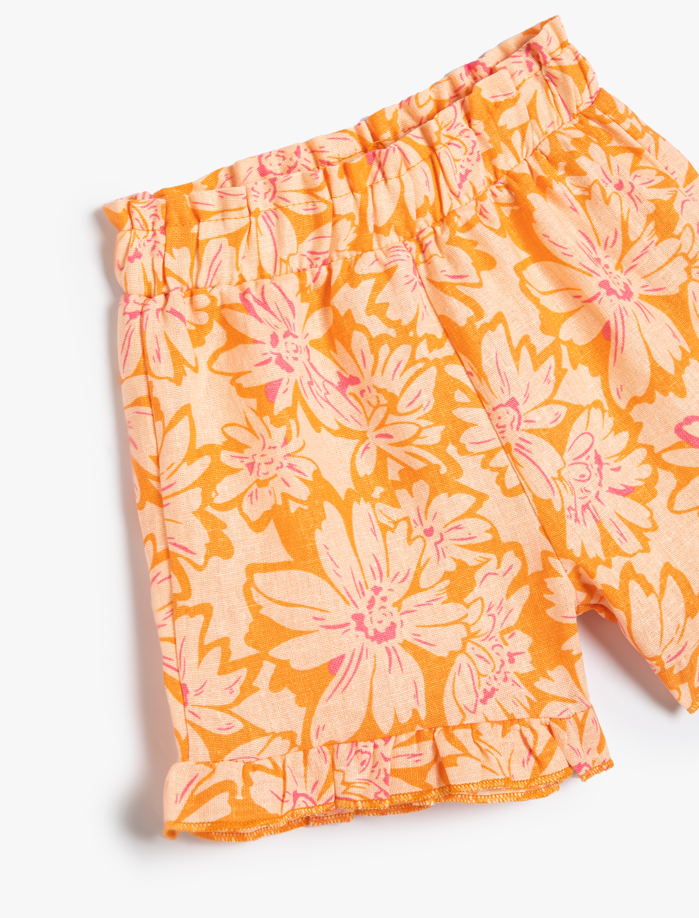  Kız Bebek Çiçekli Şort Fırfır Detaylı Beli Lastikli