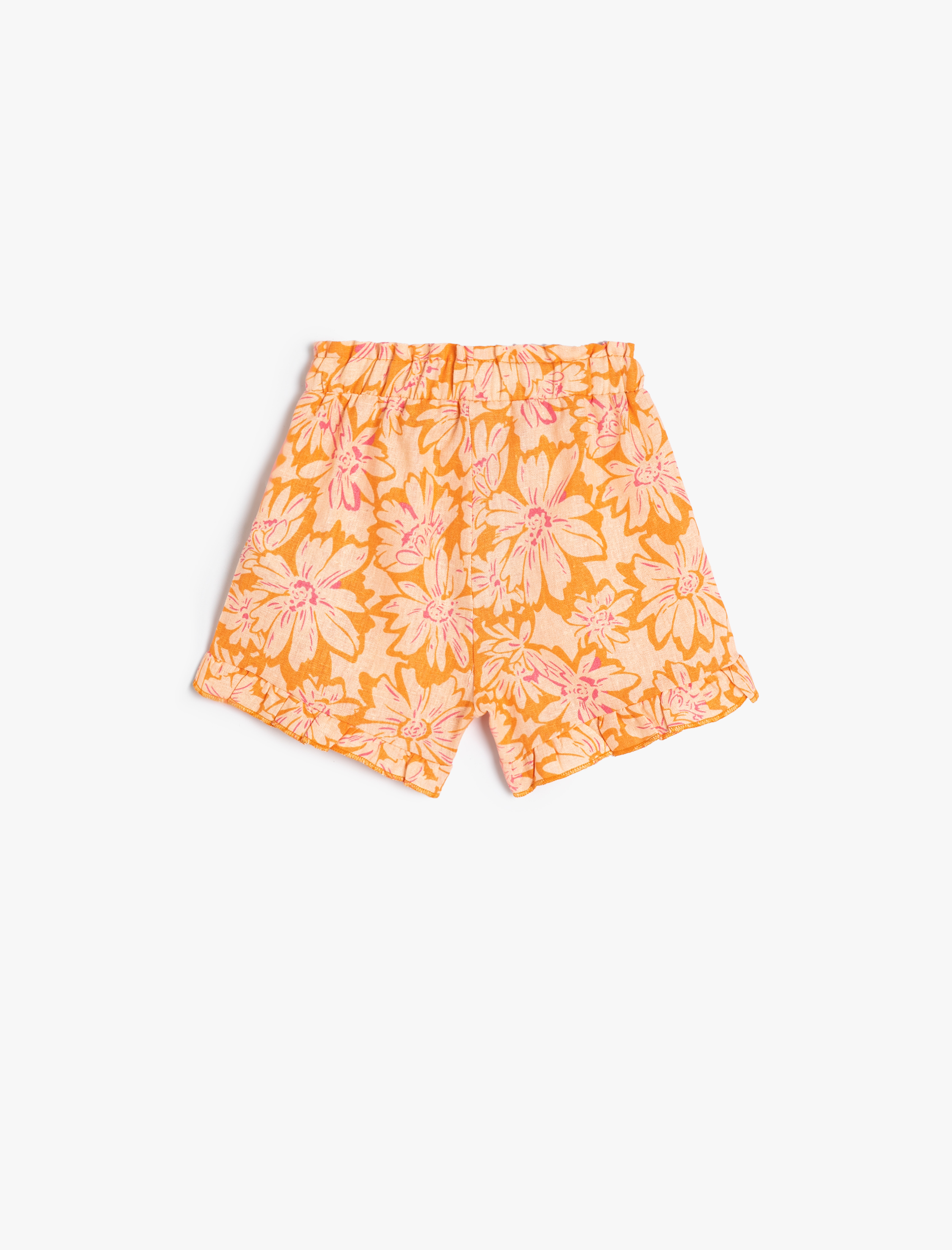  Kız Bebek Çiçekli Şort Fırfır Detaylı Beli Lastikli