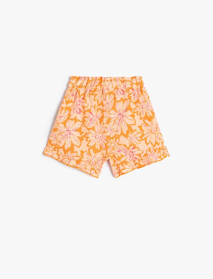 Kız Bebek Çiçekli Şort Fırfır Detaylı Beli Lastikli