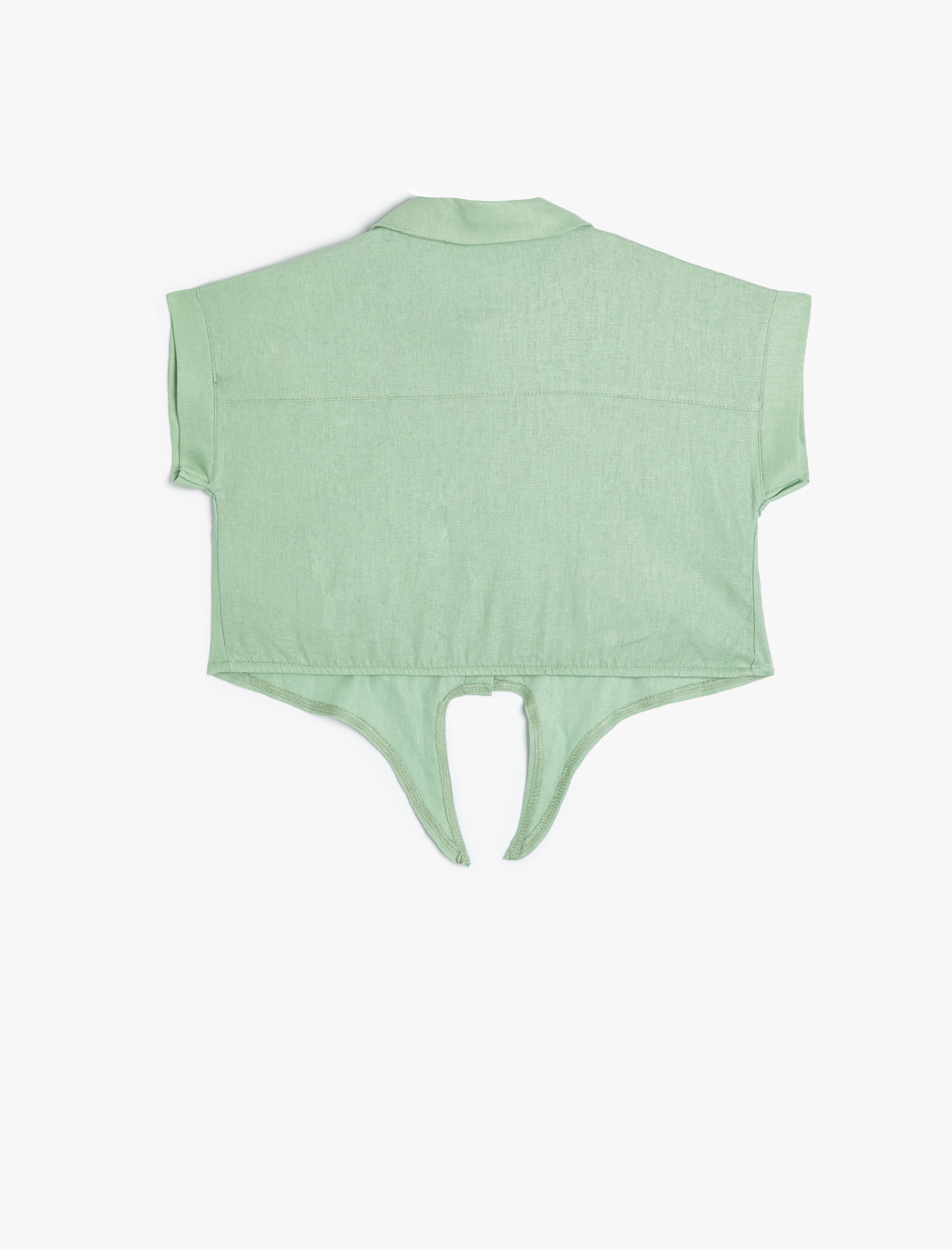  Kız Çocuk Gömlek Kısa Kollu Önü Bağlamalı Cepli Keten Karışımlı