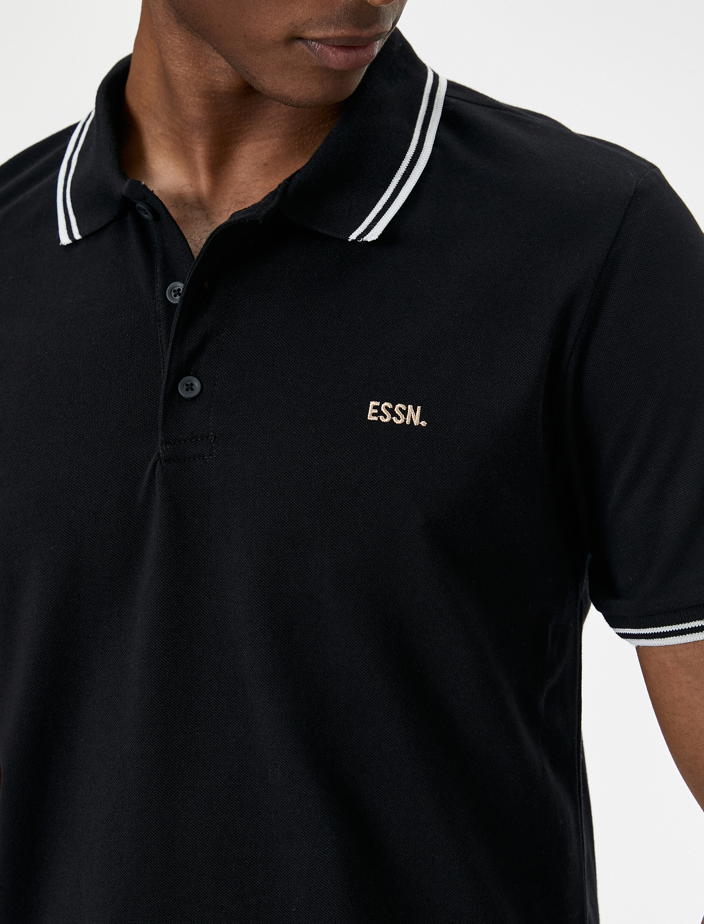   Polo Yaka Tişört Düğmeli Kısa Kollu Sloganlı Biyeli