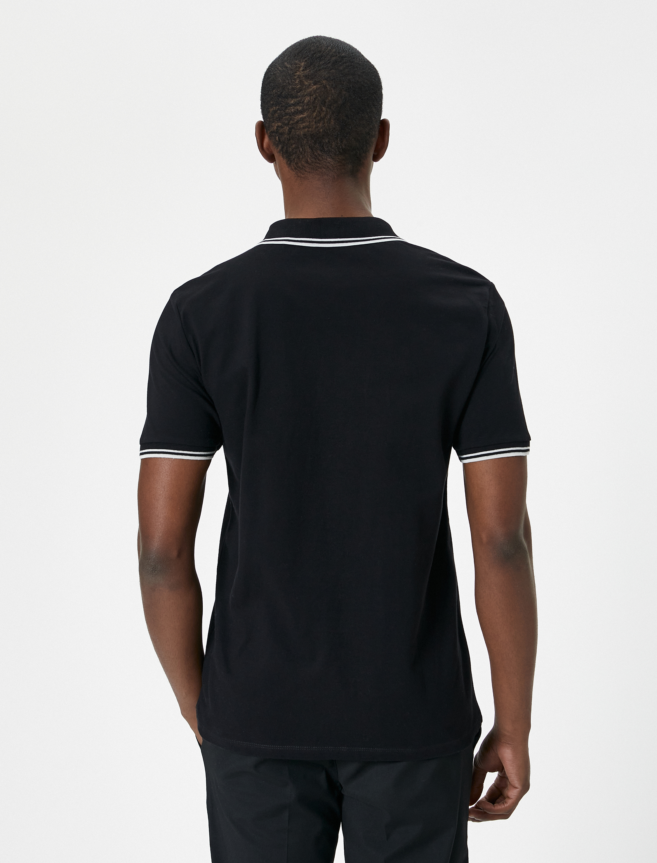   Polo Yaka Tişört Düğmeli Kısa Kollu Sloganlı Biyeli