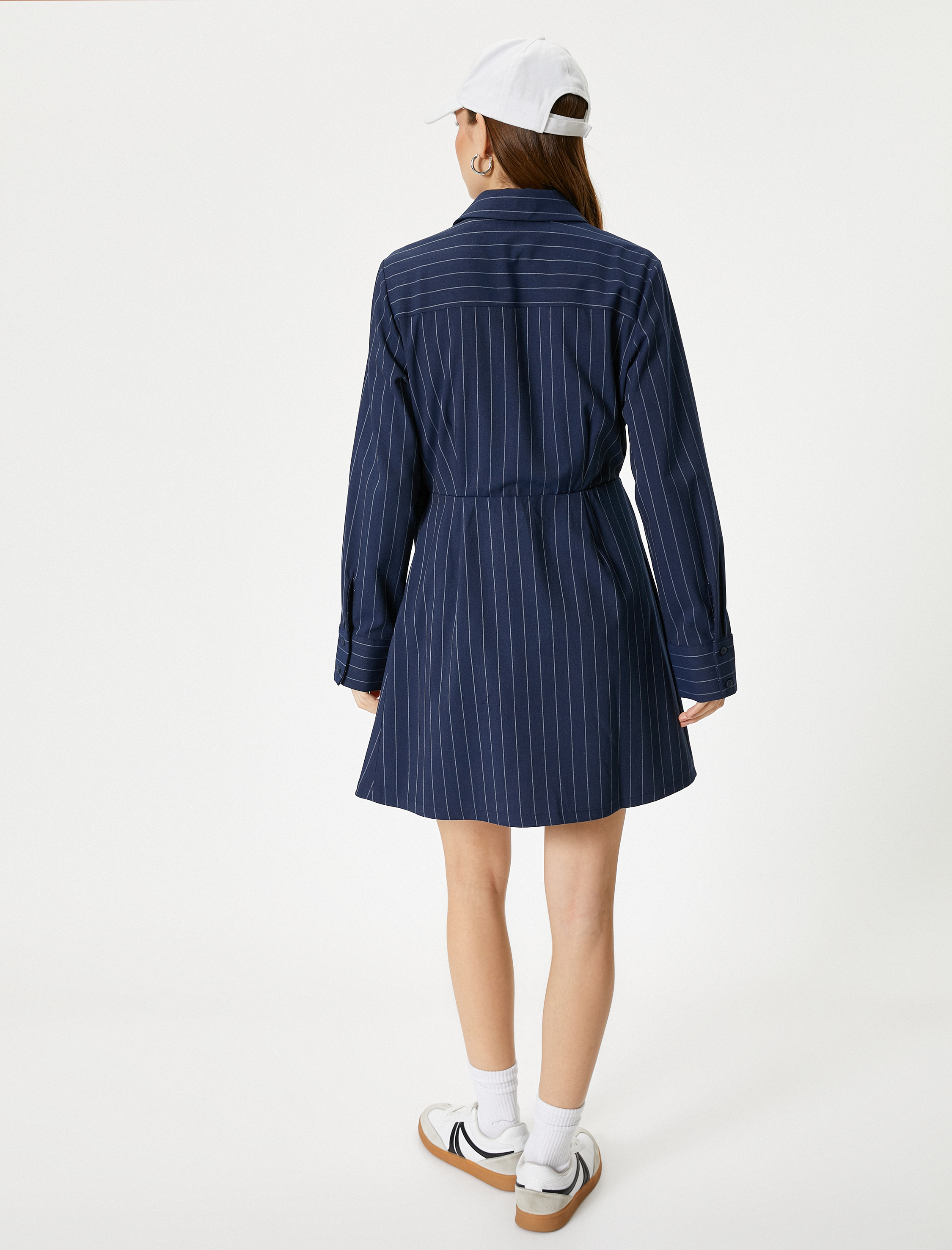   Gömlek Mini Elbise Yarım Pileli Uzun Kollu