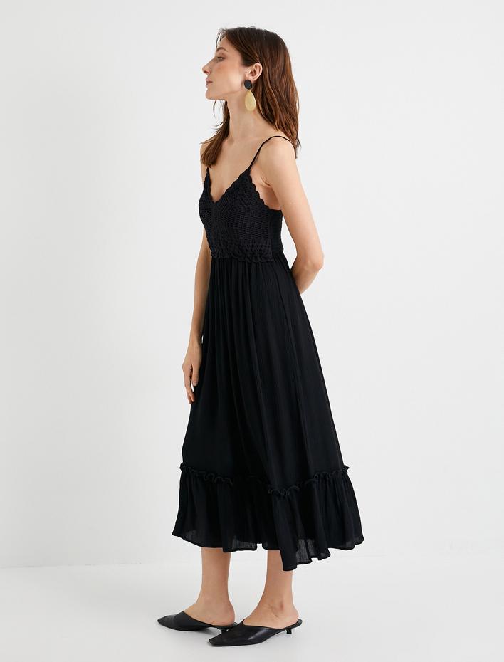  Kroşe Viskon Elbise Askılı Midi Boy