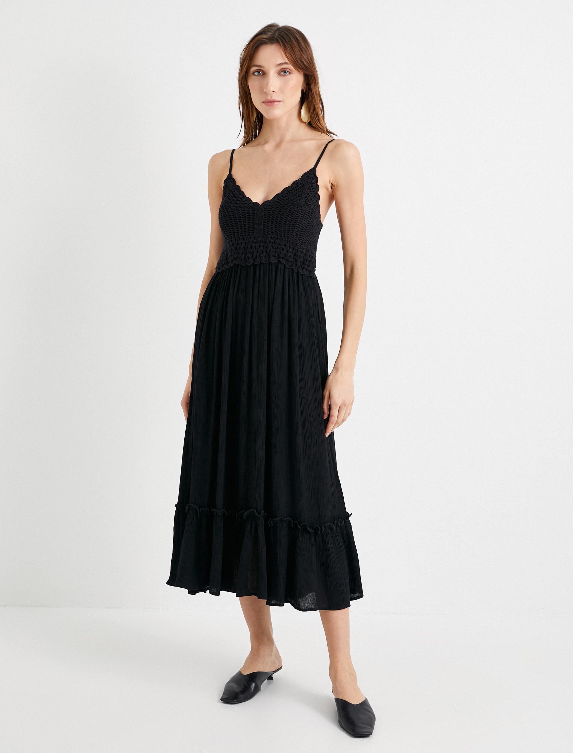   Kroşe Viskon Elbise Askılı Midi Boy