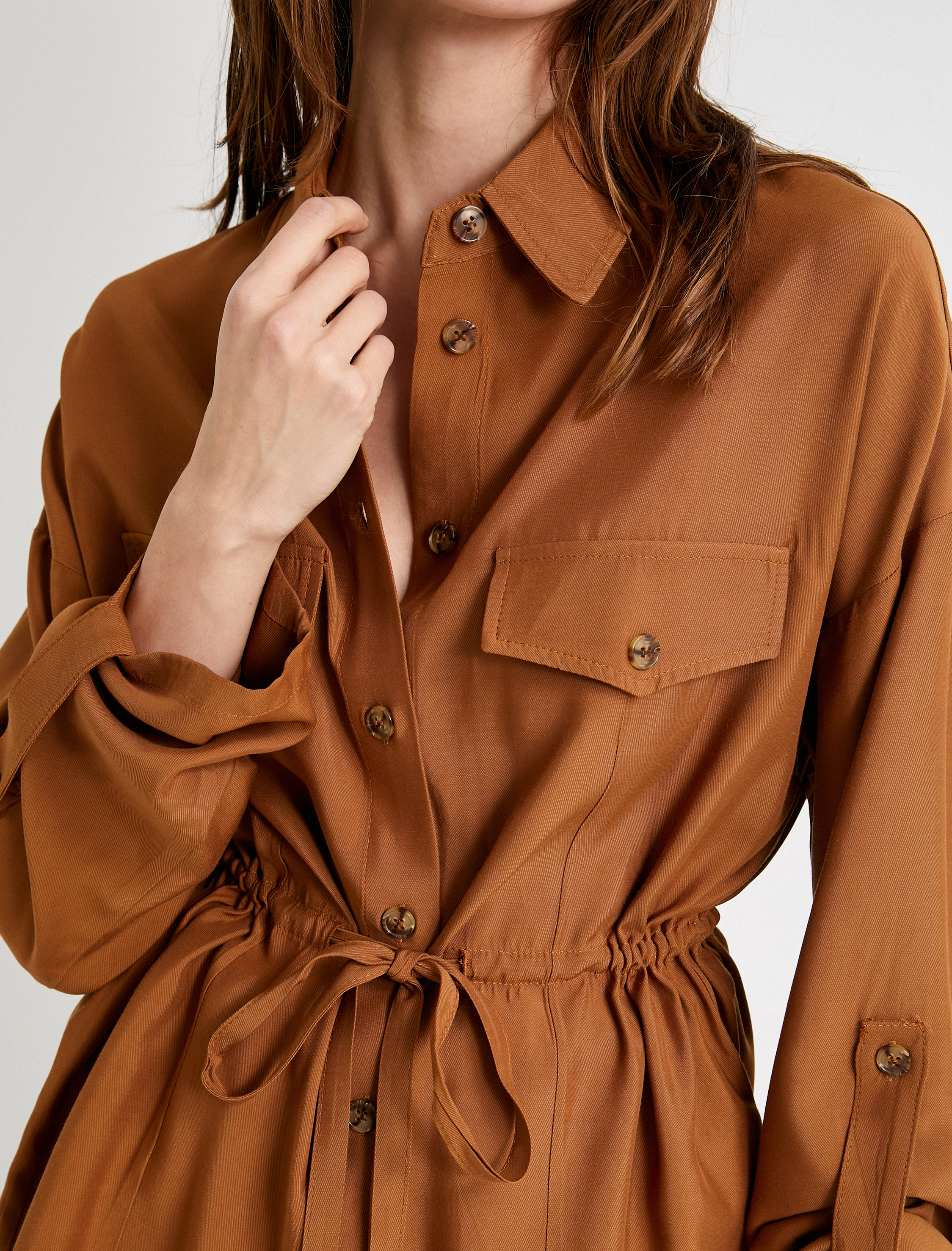   Mevsimlik Ceket Bel Detaylı Katlamalı Düğmeli Cepli