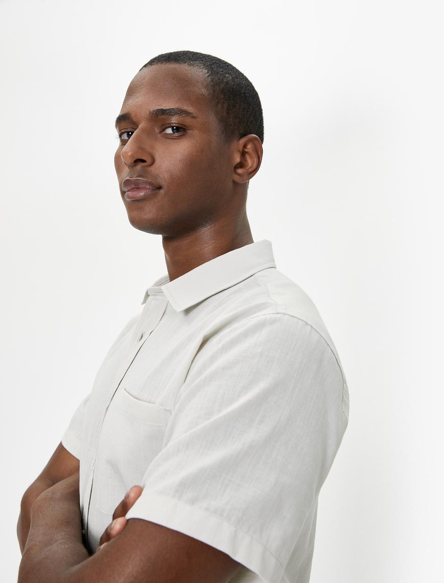   Kısa Kollu Gömlek Slim Fit Klasik Yaka Düğmeli Cep Detaylı