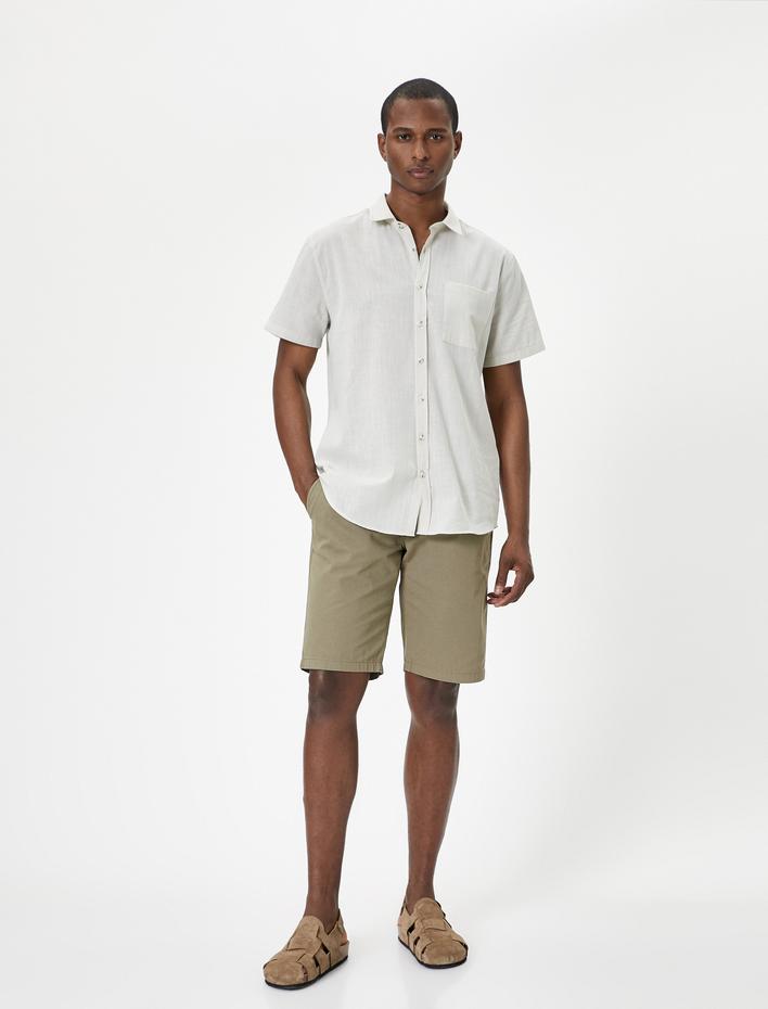 Kısa Kollu Gömlek Slim Fit Klasik Yaka Düğmeli Cep Detaylı