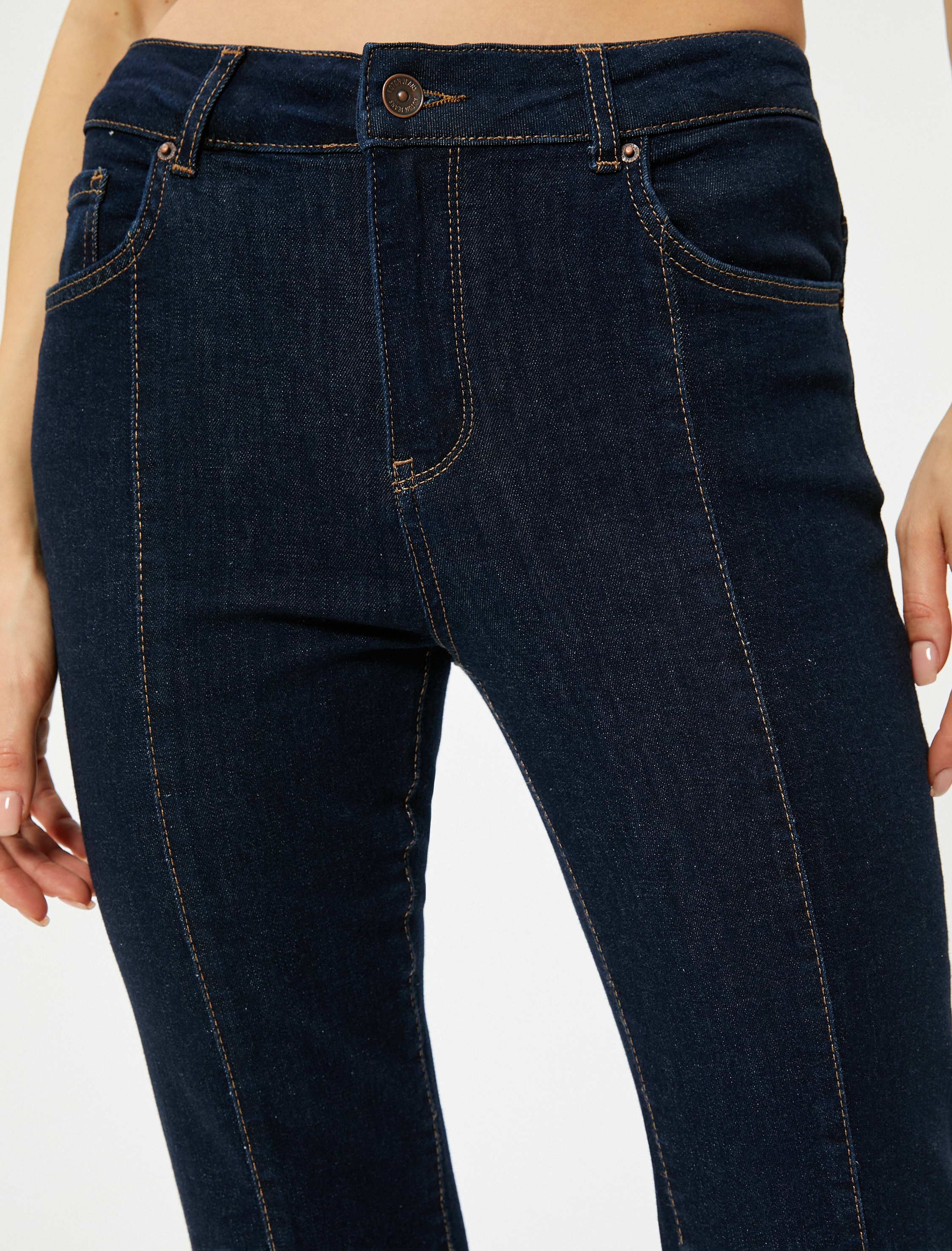   Kısa İspanyol Paça Kot Pantolon Nervürlü Standart Bel - Flare Crop Jean