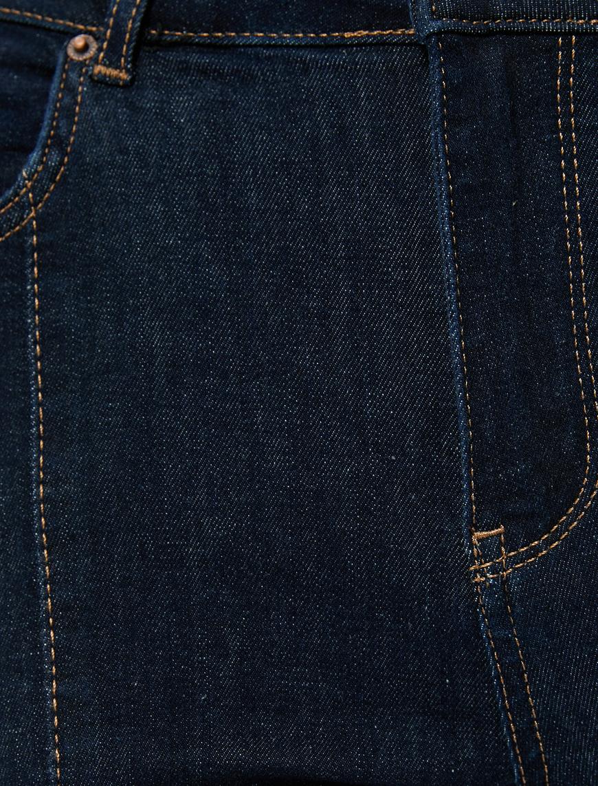   Kısa İspanyol Paça Kot Pantolon Nervürlü Standart Bel - Victoria Crop Flare Jean