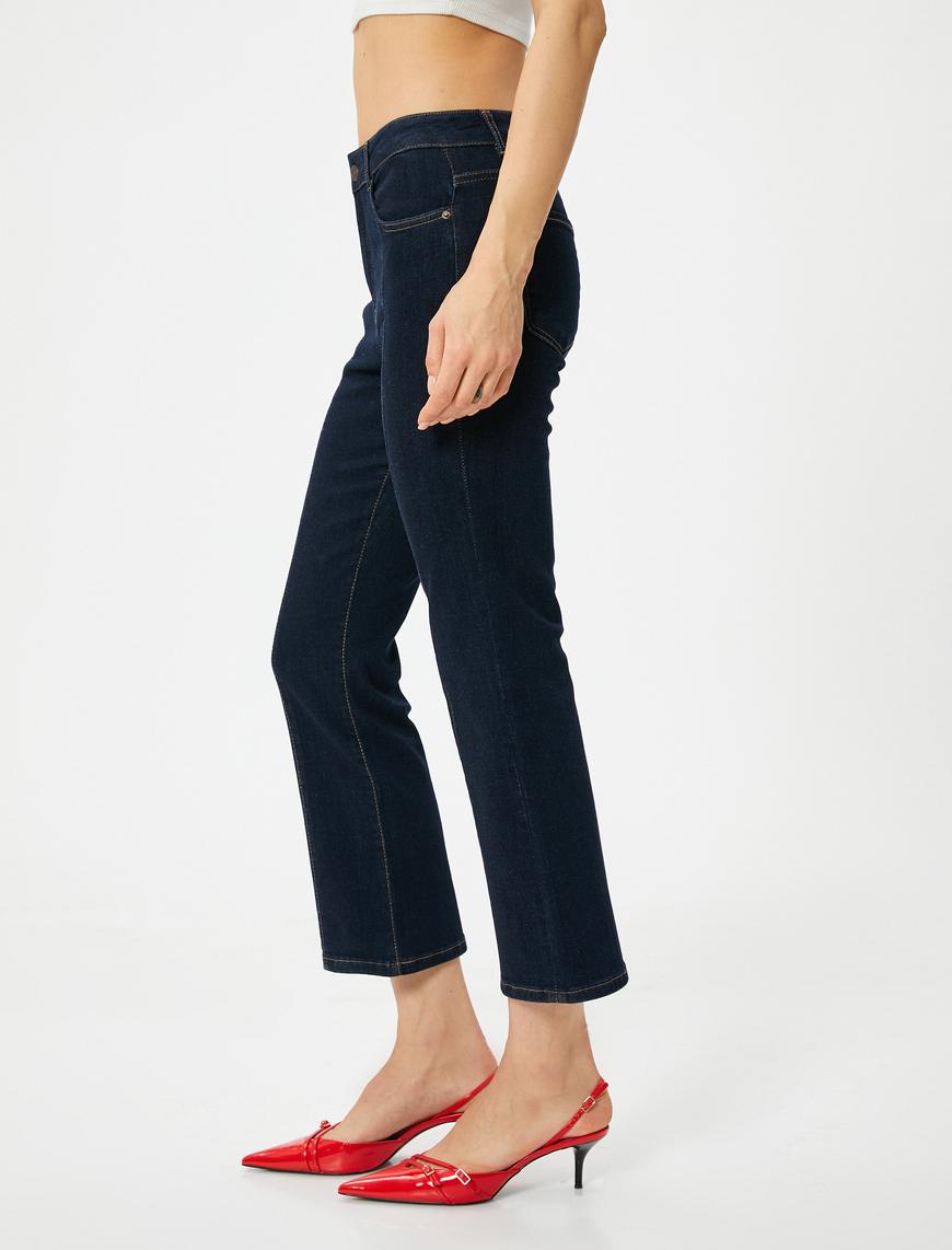   Kısa İspanyol Paça Kot Pantolon Nervürlü Standart Bel - Victoria Crop Flare Jean