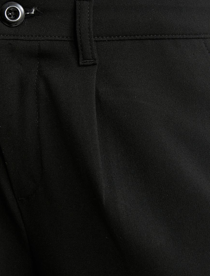   Kontrast Çift Bel Kumaş Pantolon Düz Paça Cepli