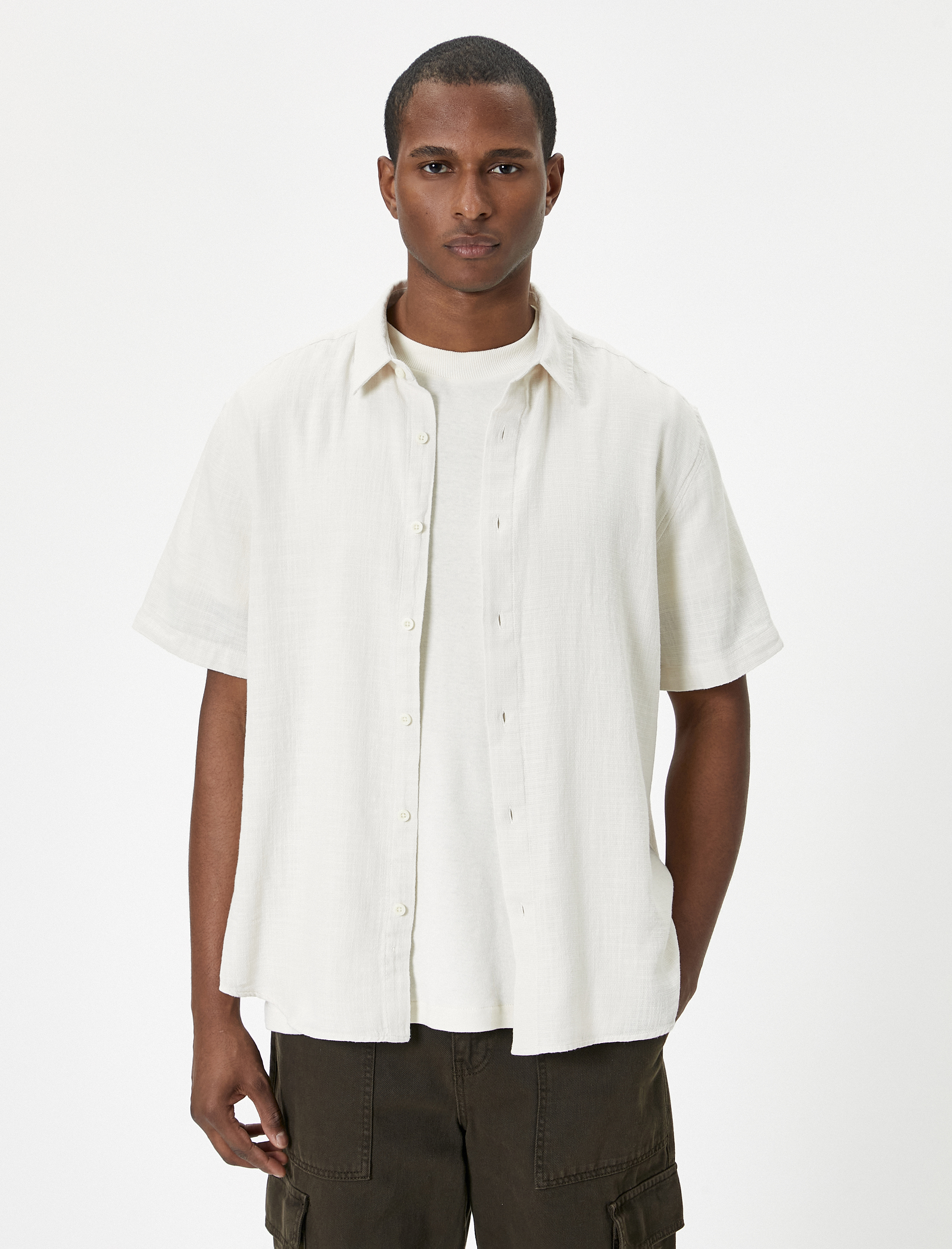   Yazlık Gömlek Kısa Kollu Klasik Yaka Düğmeli Pamuklu Regular Fit