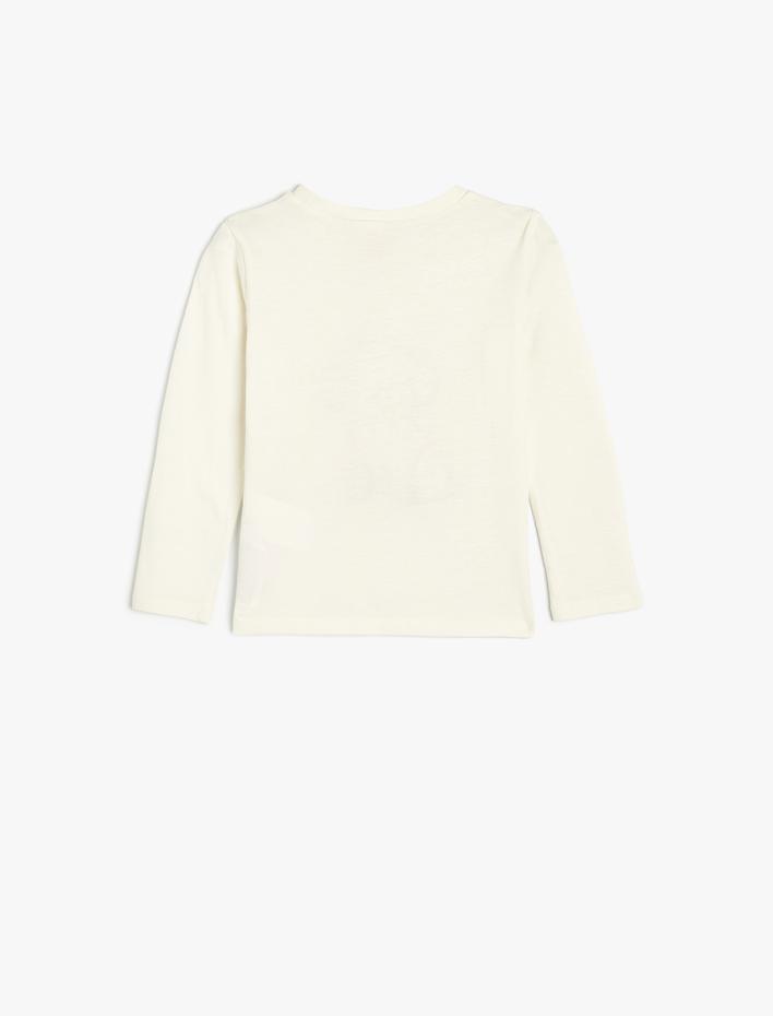 Kız Bebek Köpek Baskılı Uzun Kollu Pamuklu Bisiklet Yaka Tişört