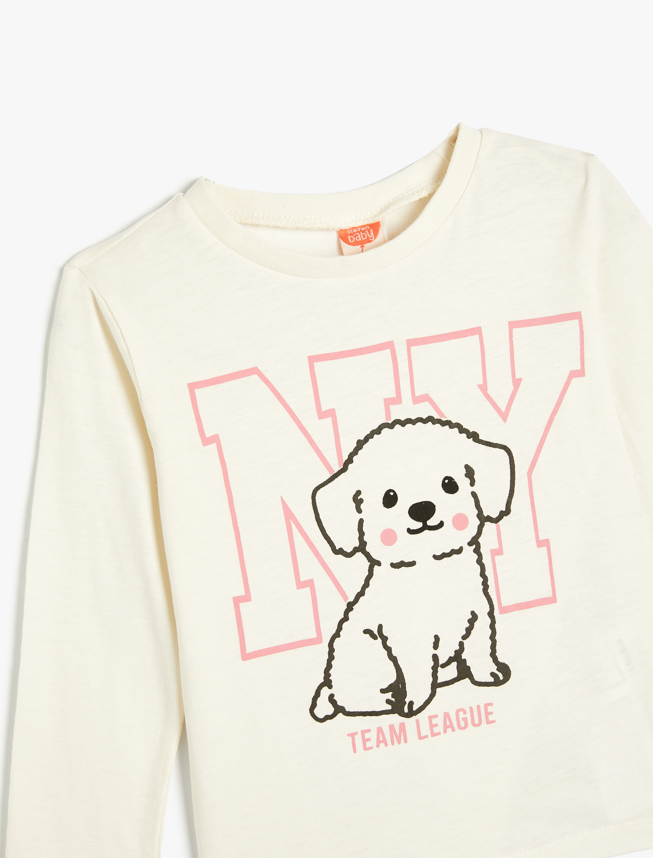  Kız Bebek Köpek Baskılı Uzun Kollu Pamuklu Bisiklet Yaka Tişört