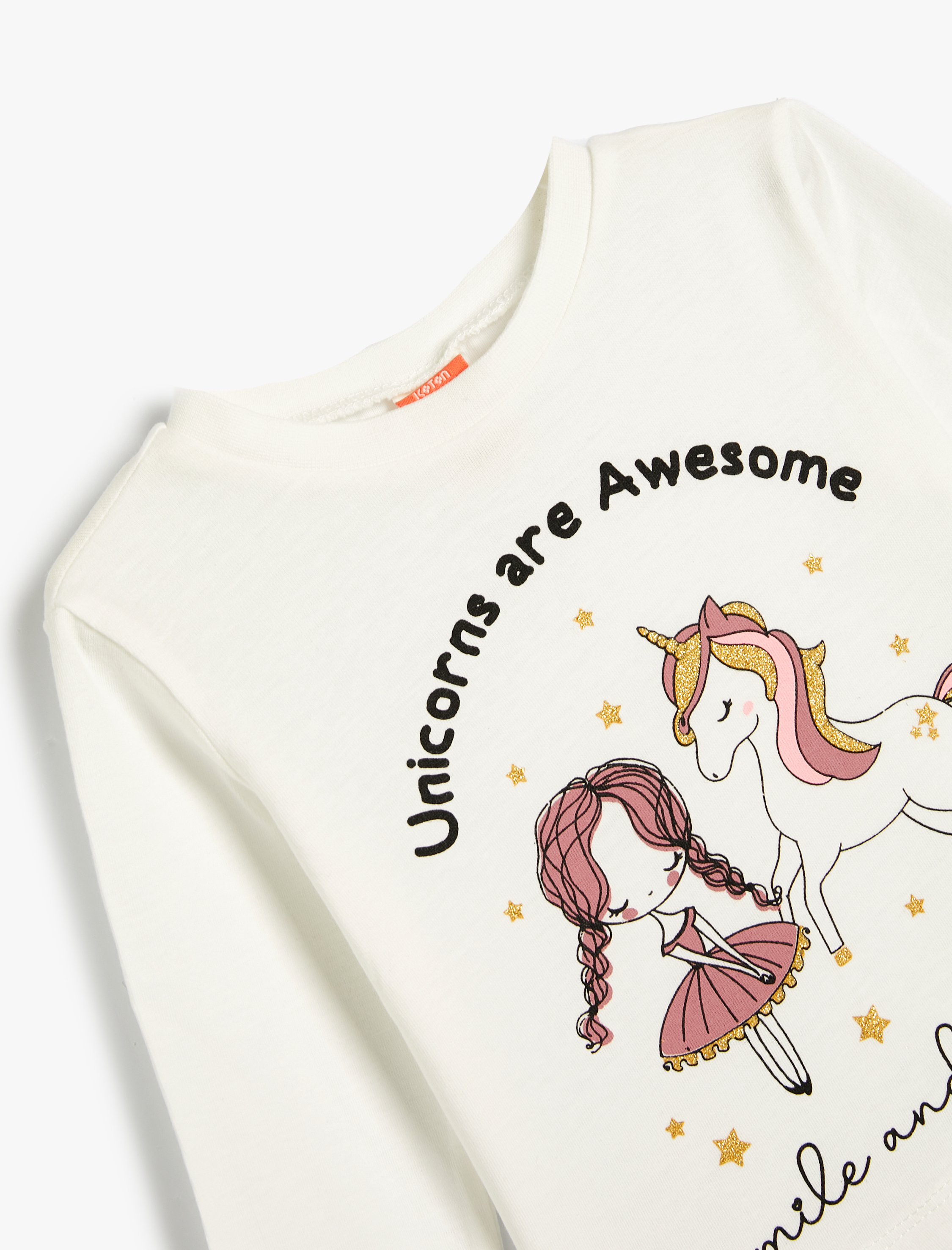  Kız Bebek Tişört Uzun Kollu Unicorn Baskılı Bisiklet Yaka