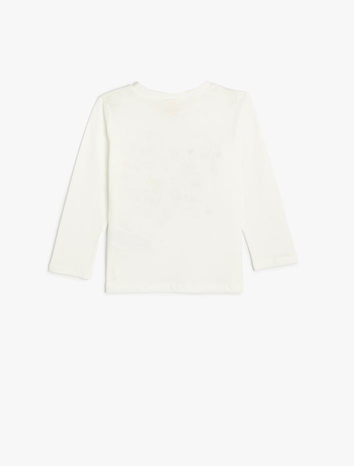 Kız Bebek Tişört Uzun Kollu Kedi Baskılı Bisiklet Yaka