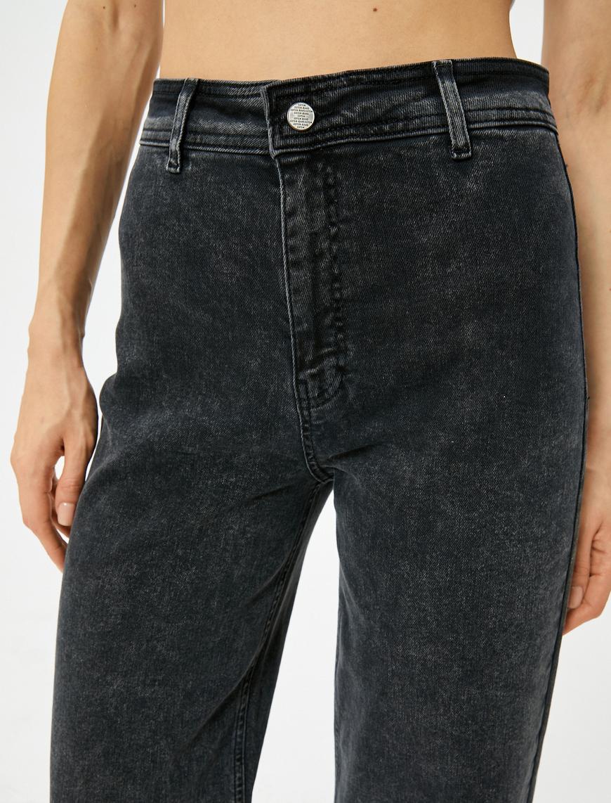   Kısa Geniş Paça Kot Pantolon Cepli - Sandra Culotte Jeans