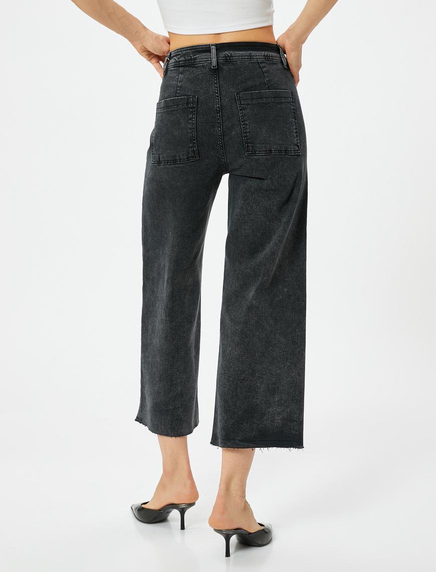   Kısa Geniş Paça Kot Pantolon Cepli - Sandra Culotte Jeans